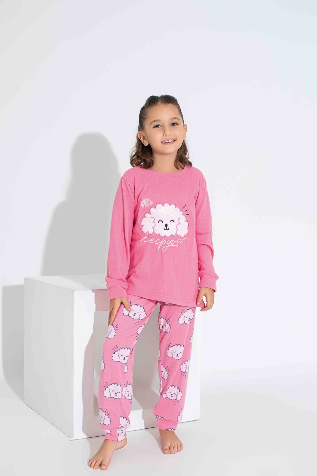 Tarık-Mother and Girl Thermal Pambe Lamb Embroidered Winter Warm Pajamas Set 6