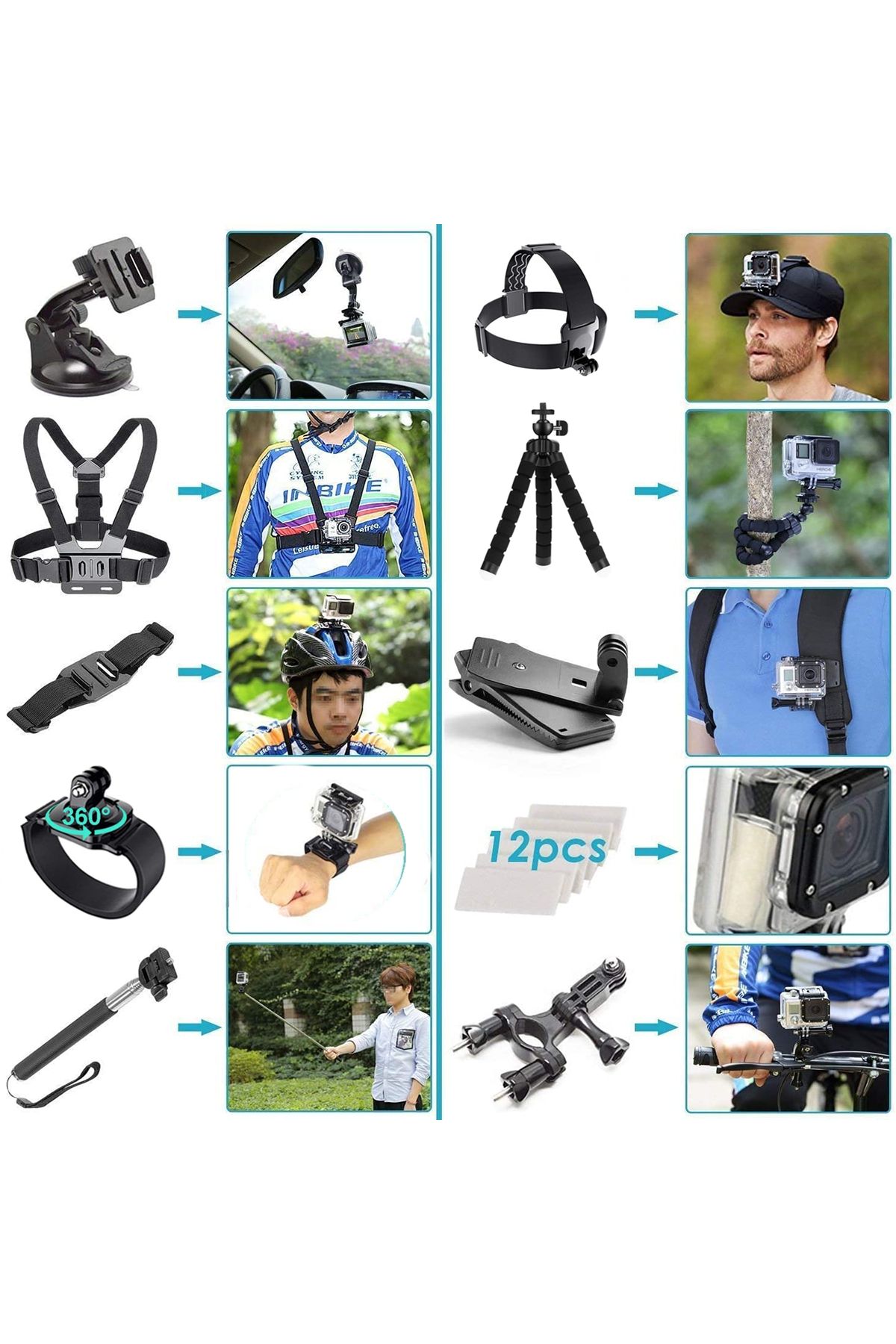 Choice-Action Camera Accessories Set For Gopro Hero 12 11 10 For Xiaomi Yi Insta360 X4 X3 Case Kit Strap... 5