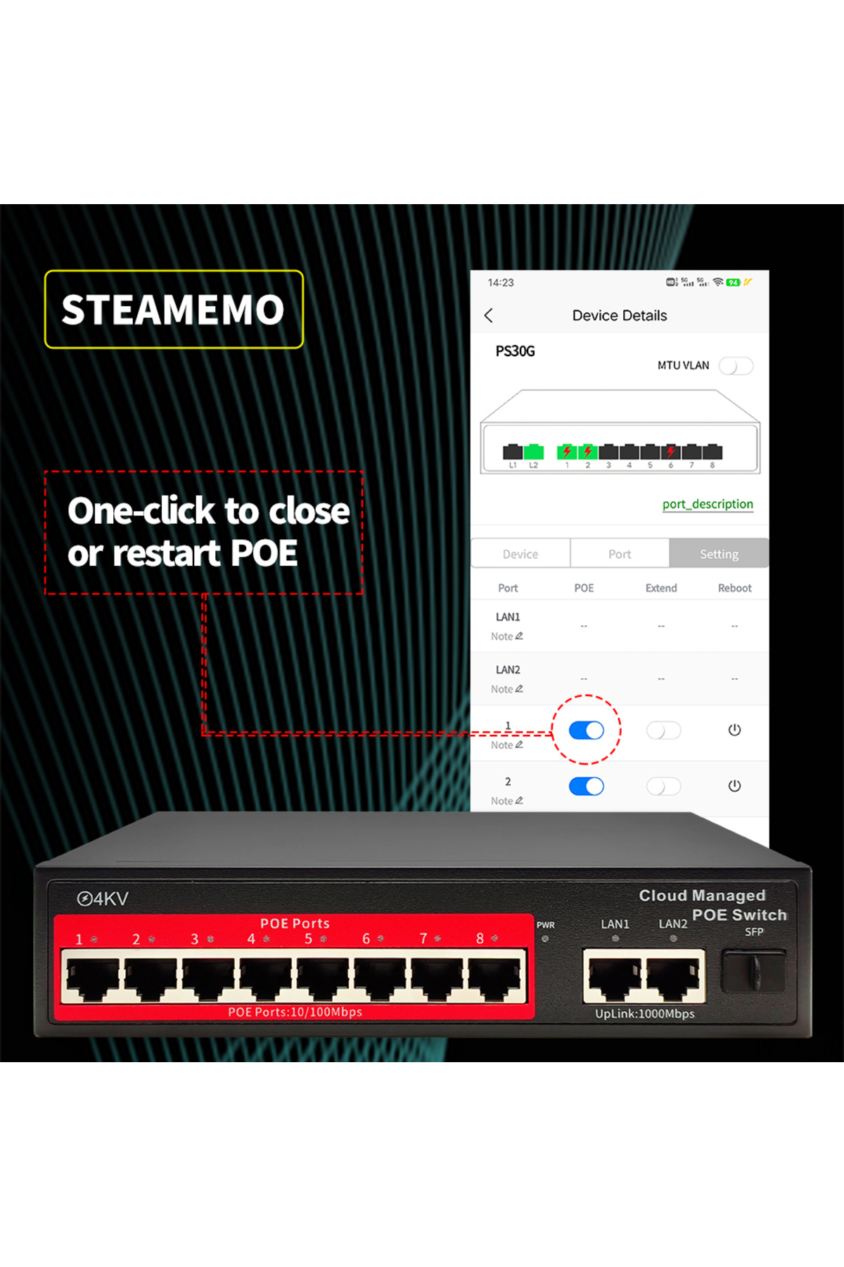 Choice-STEAMEMO Cloud-managed POE Switch 4/8/16 Port 48V Active POE Desktop 100/1000Mbps SFP APP Control... 6