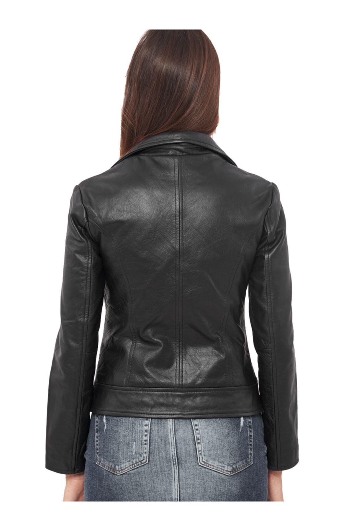 MALVİNEYU  (MALVİNEYU) Kadın Siyah Hakiki Deri Mont - Görsel 5