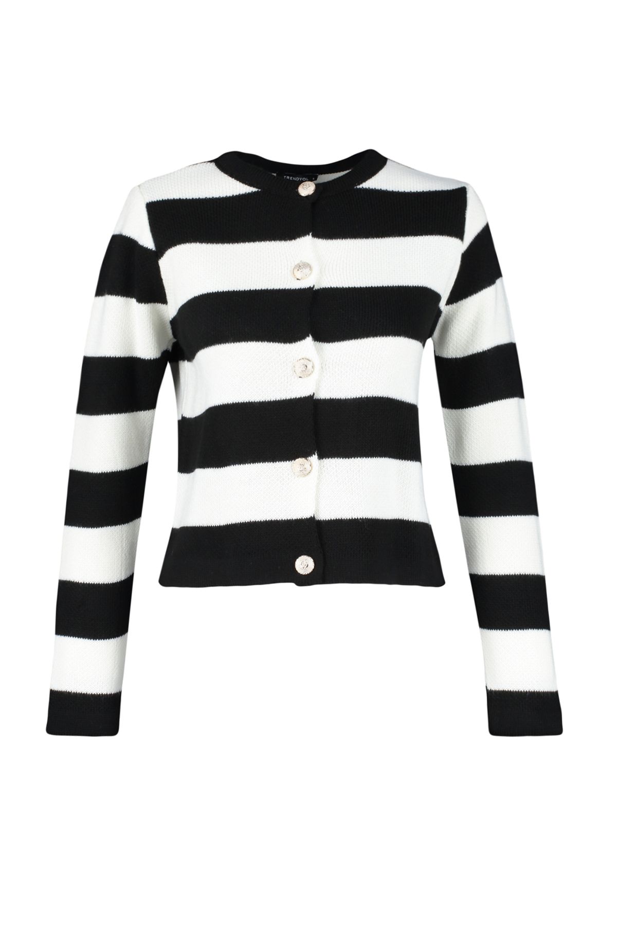 Trendyol Collection-Ecru gestreifter Strick-Cardigan – Jacken-Look, TWOAW24HI00091 6