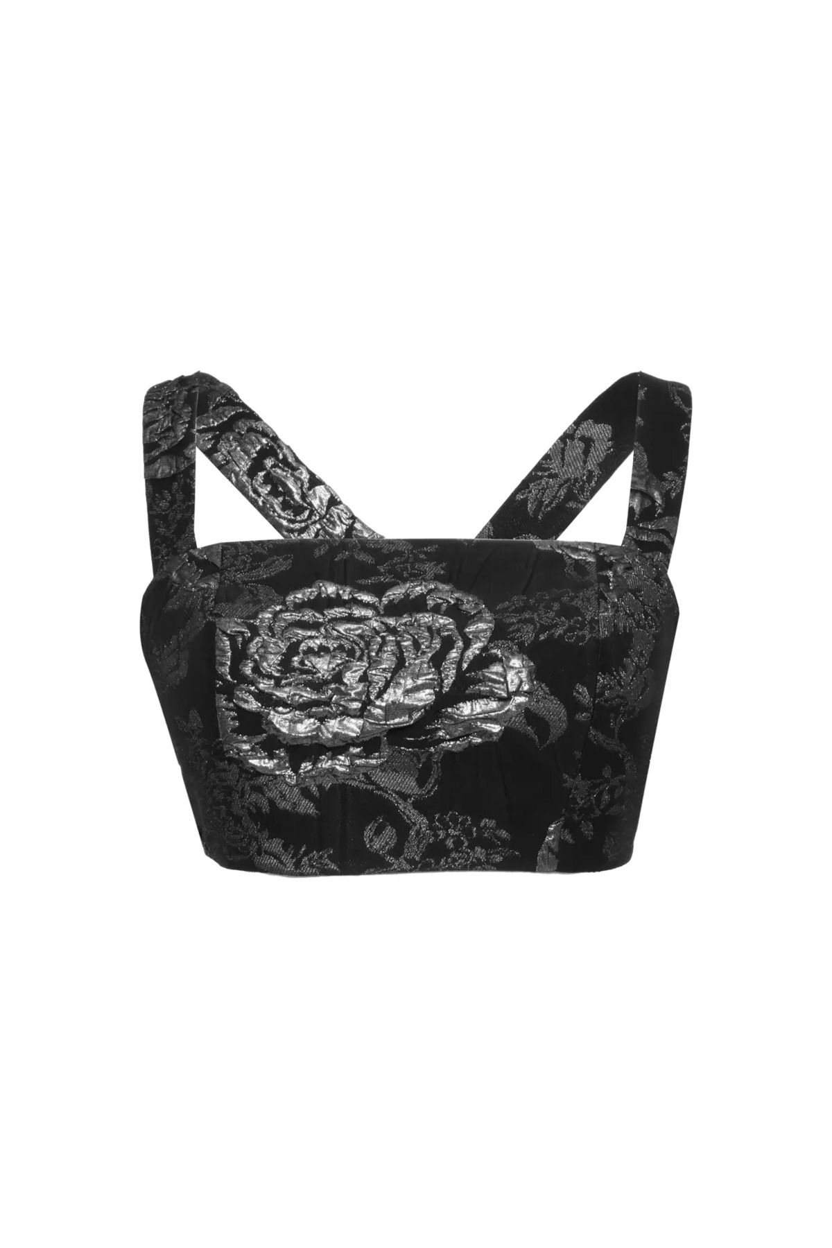 Keikei Gümüş jakar kolsuz kısa crop top