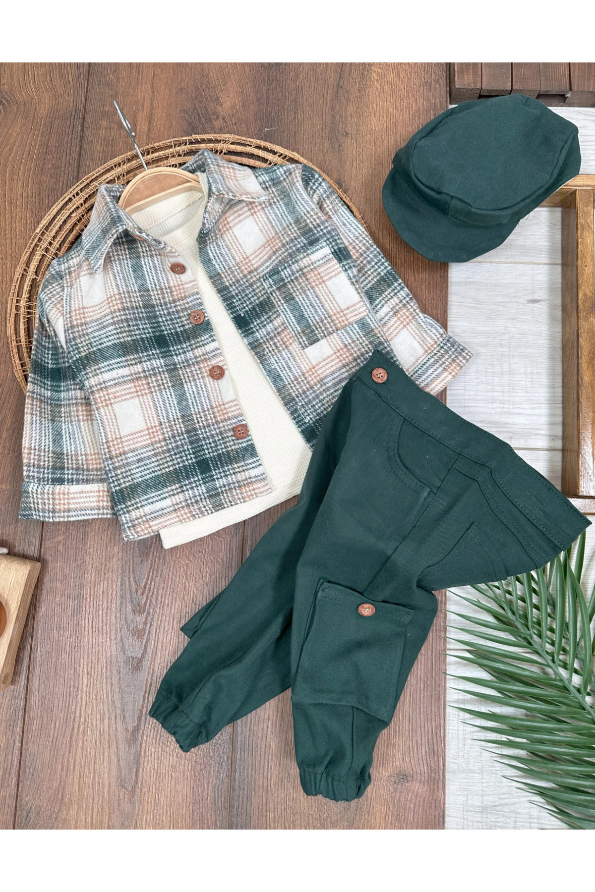 tiwitibaby Oduncu Gömlek Şapkalı Waffle  Badili Kanvars Kargo Pantolonlu 4lü Erkek Bebek/Çocuk Takım fotoğrafı 7 (önizleme)