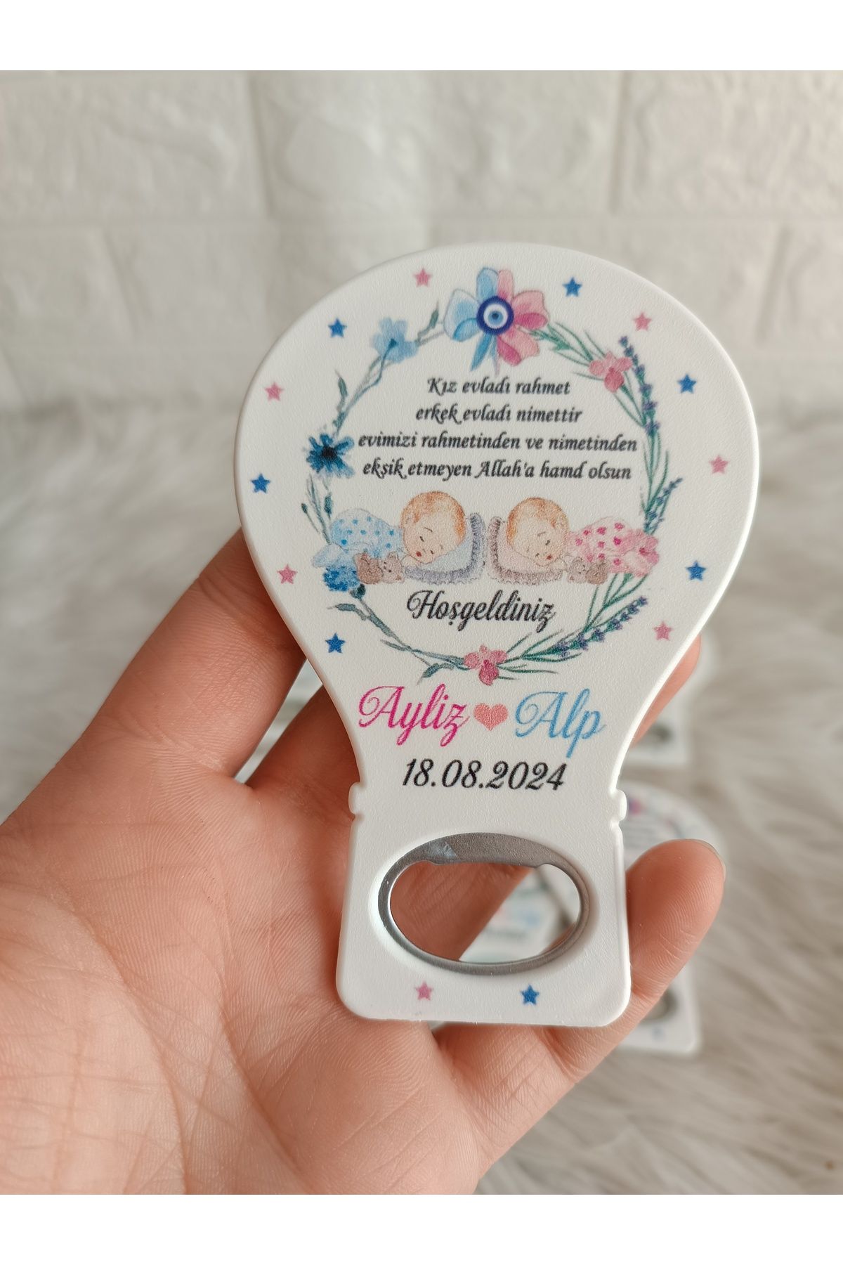 Doğrukan Hediyelik 25 adet kız erkek ikiz bebek balon açacak magnet hediyelik yenidoğan doğum günü hediyelikleri