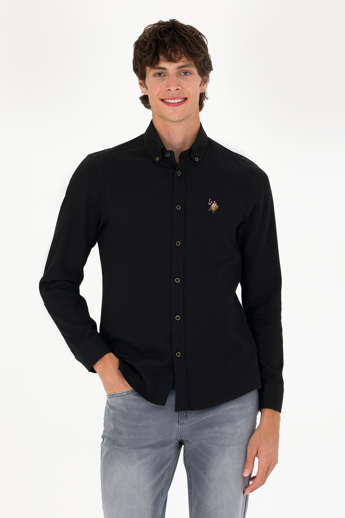 U.S. Polo Assn. Erkek Siyah Gömlek Uzunkol Basic 50271292-VR046 — مشکی