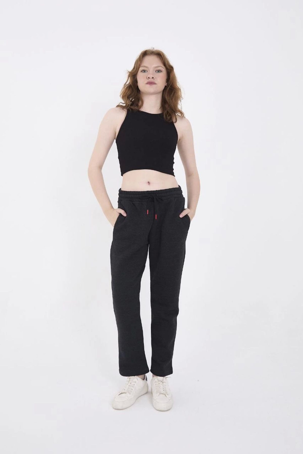 Pink Stil Unisex Üç İplik Basic Eşofman Pantolon - Antrasit