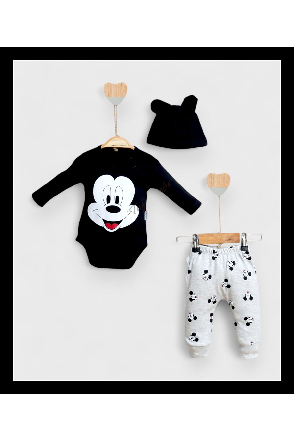 Tuğra-Mickey Mause Baby Pajama Set of 2 with Hat and Feet 1