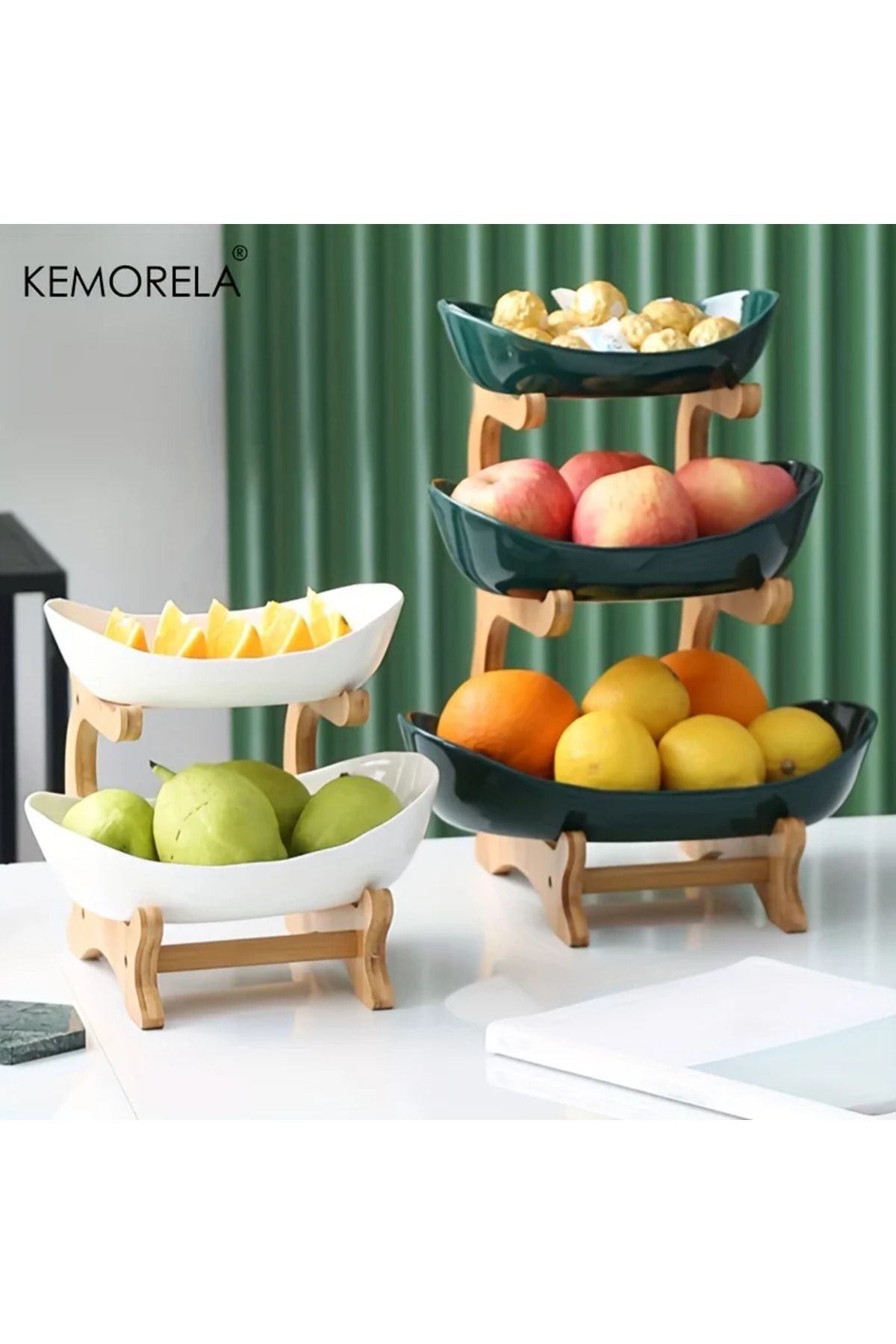 Choice-Double/Three layer Modern Wooden Living Room Multi-layer Snack Net Plastic Fruit Plate Wooden Thr... 3