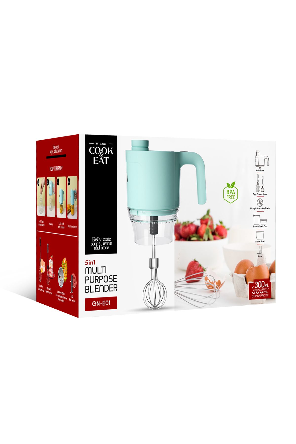 newdaki Şarjlı Çok Amaçlı Mikser Blender  Çırpıcı-Doğrayıcı-Parçalayıcı 300ML Hacimli 5in1