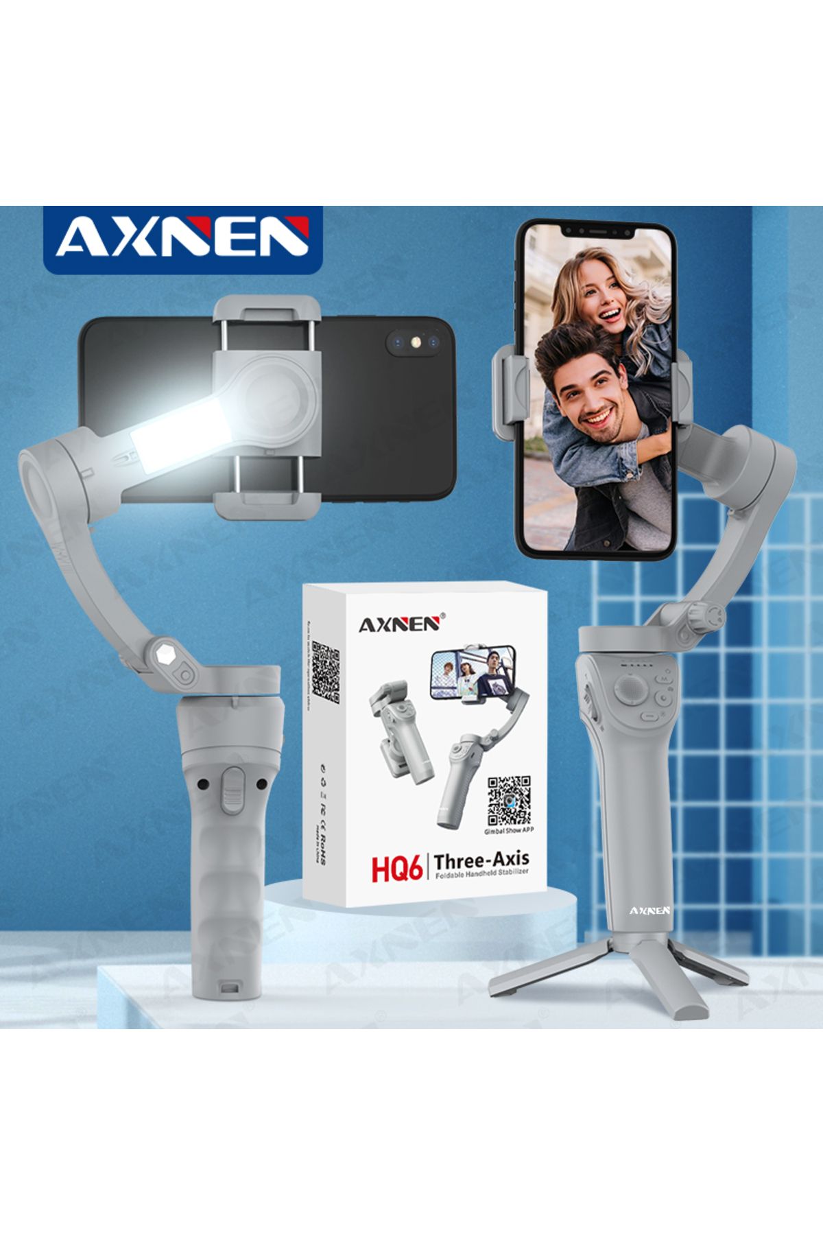Choice-AXNEN HQ6 3-Axis Handheld Gimbal with Fill Light, Mobile Phone Stabilizer for iPhone Samsung Xiao... 2