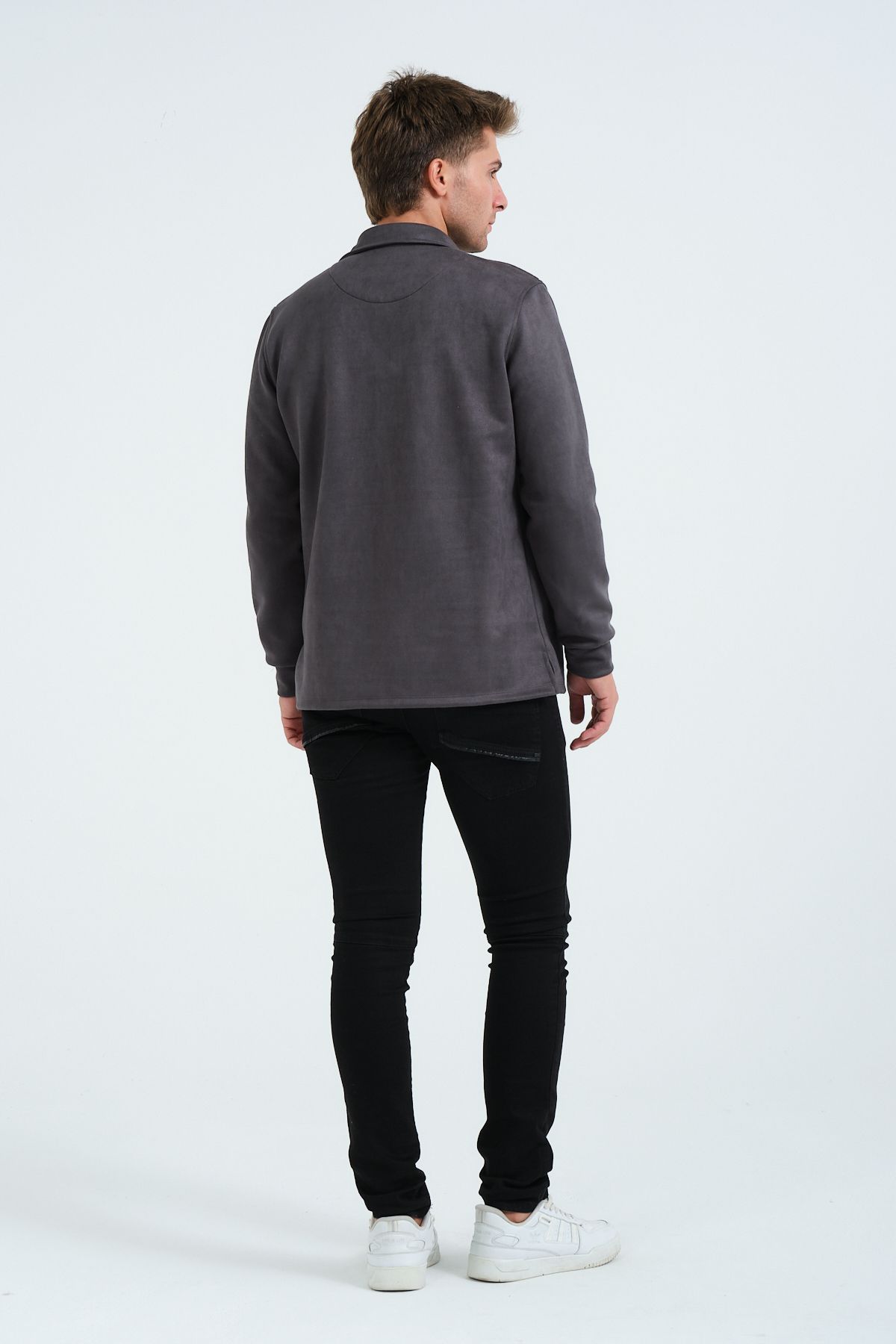 Rich-Cămașă din piele intoarsa pentru barbati gri Tricou Top Camasa groasa Jacheta afumata 4
