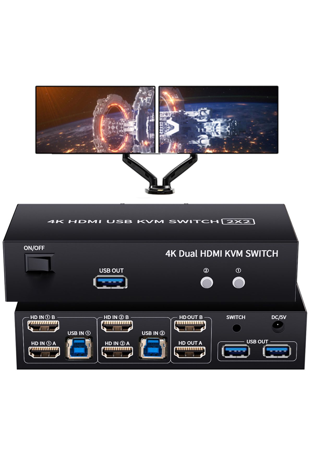 Choice-Dual Monitor HDMI KVM Switch 2X2 USB 3.0/2.0 4K 60Hz Extended Dispaly HDMI KVM Switch 2 Monitors ... 8