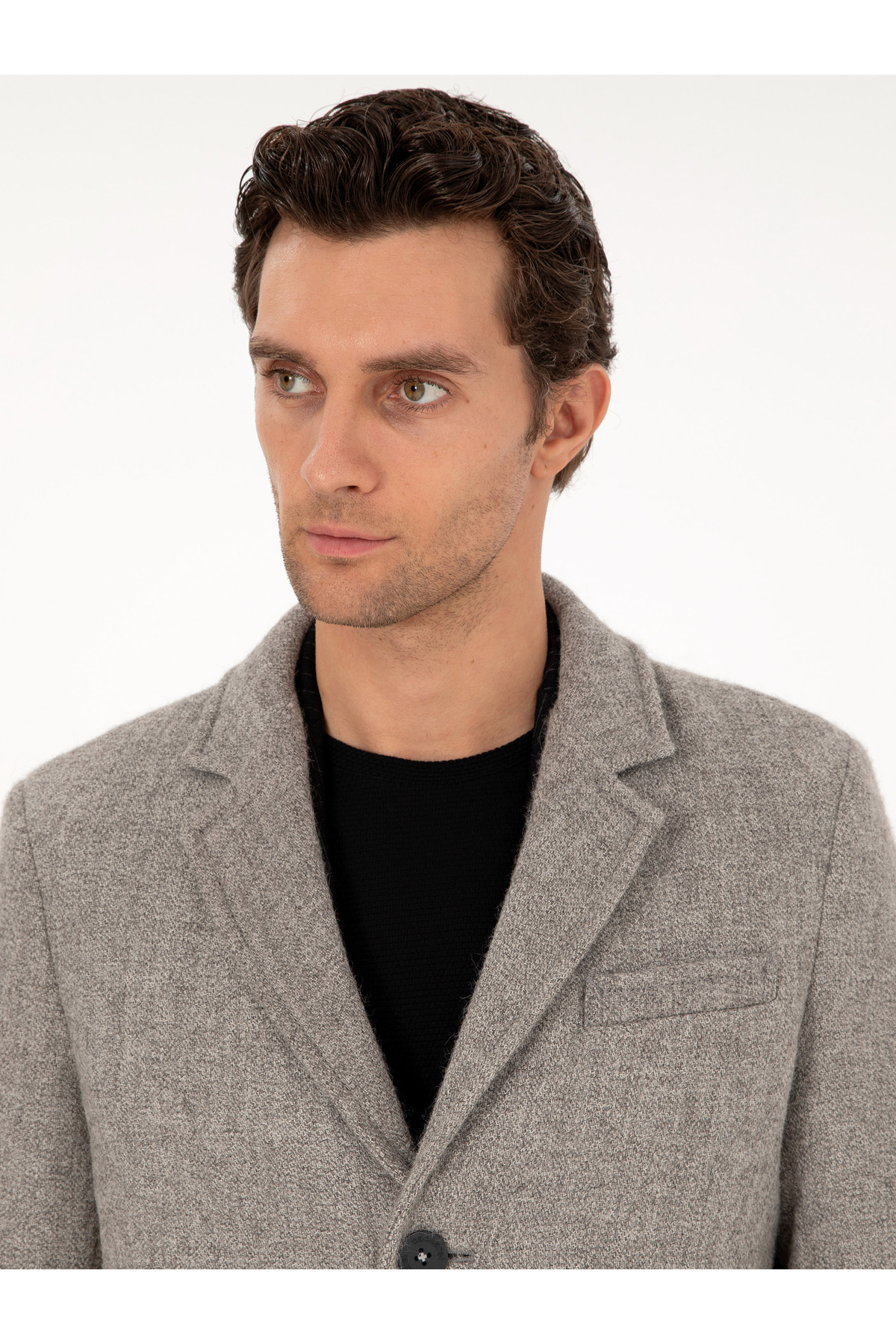 Cacharel Gri Slim Fit Yün Karışımlı Palto 50293729-VR024 görsel 2