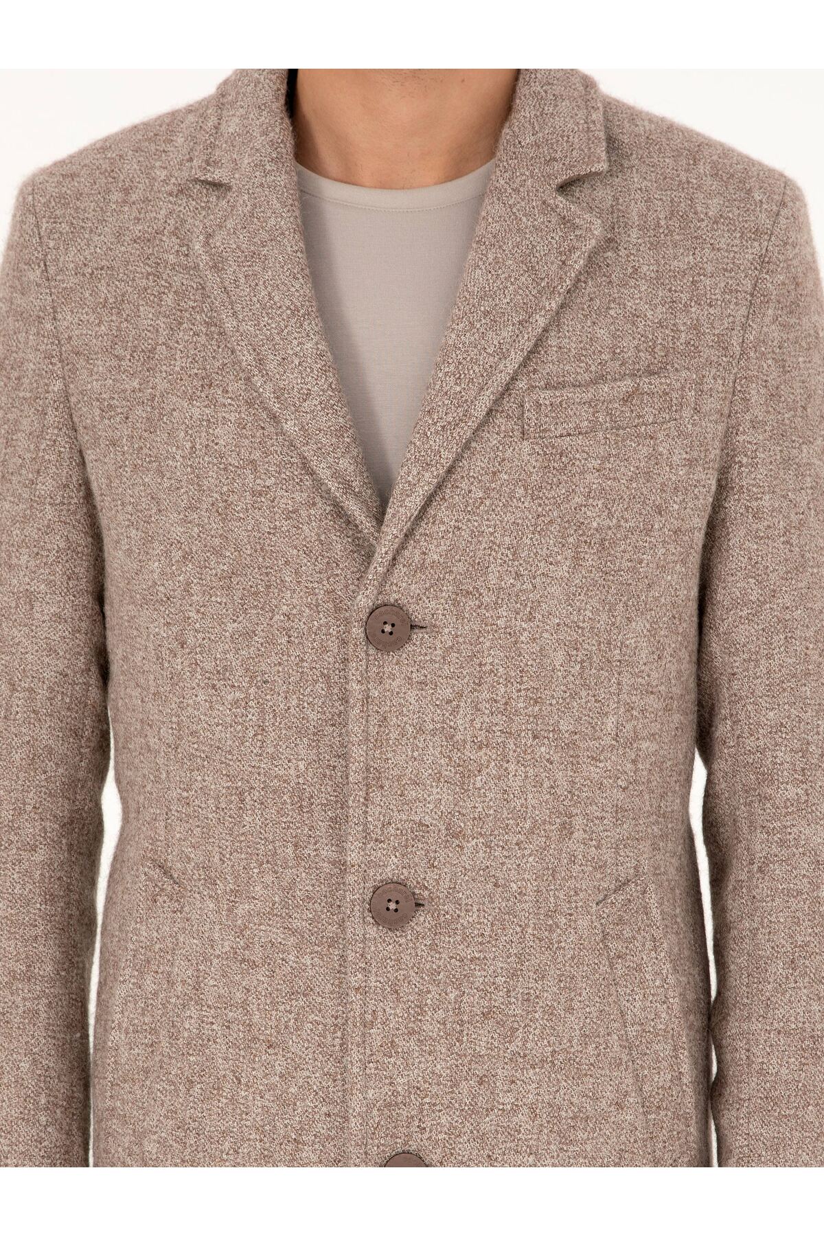Cacharel Açık Kahverengi Slim Fit Yün Karışımlı Palto 50293729-VR002 görsel 7