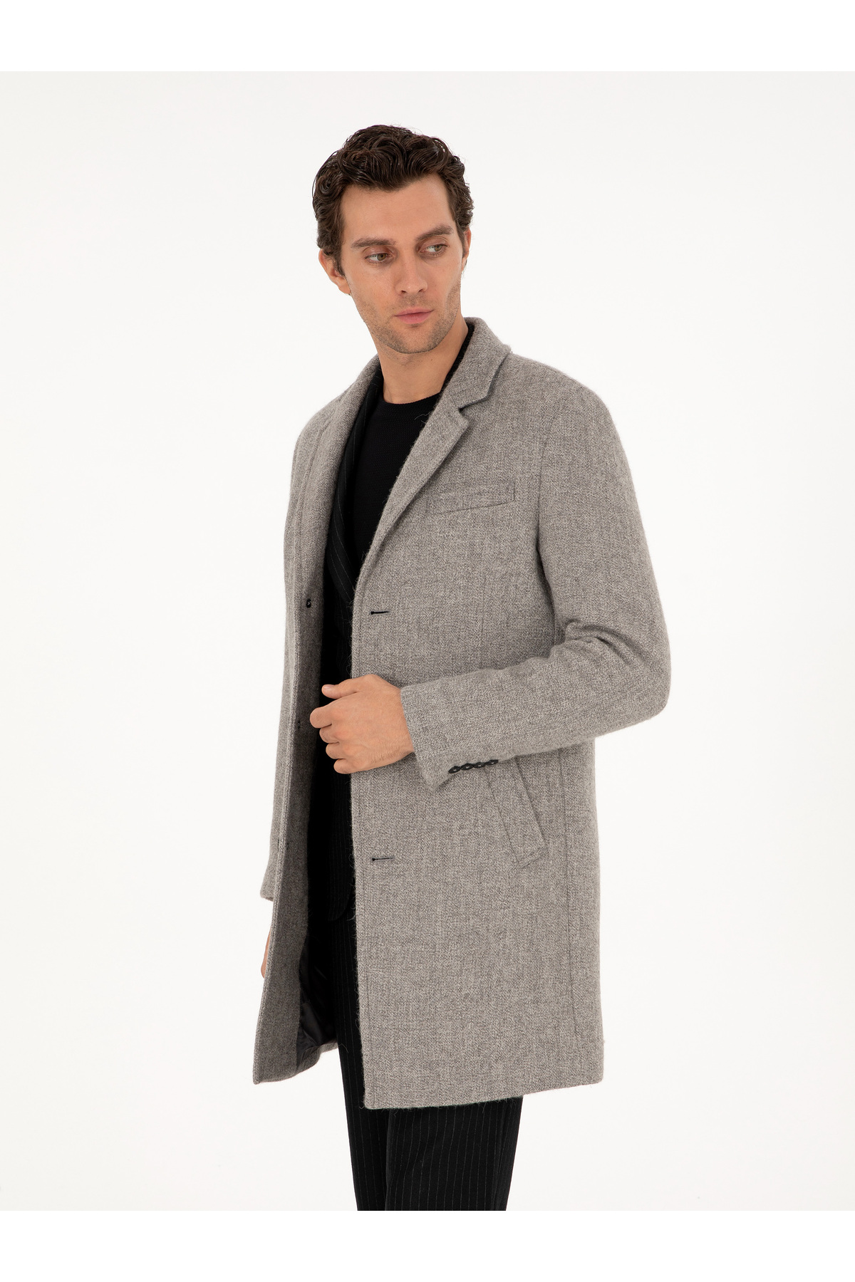 Cacharel Gri Slim Fit Yün Karışımlı Palto 50293729-VR024