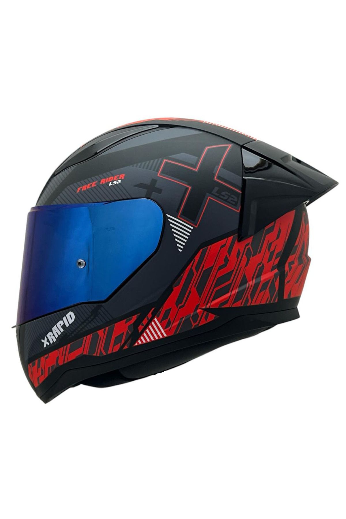 LS2-Rapid 2 Xtreet - Black and Red Helmet, Blue Glass Spoiler, Clear Glass Gift 1