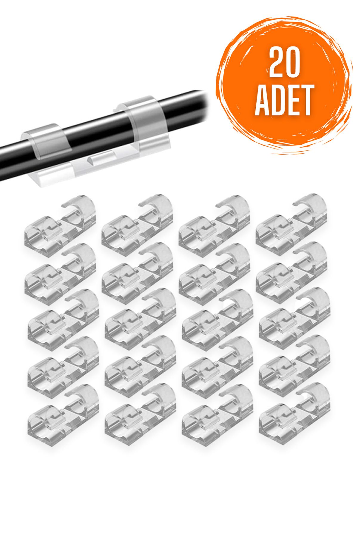 Kablo Tutucu 20 Adet Şeffaf Kablo Tutucu Klips Veri Şarj Usb Kablosu Gizleme Saklama