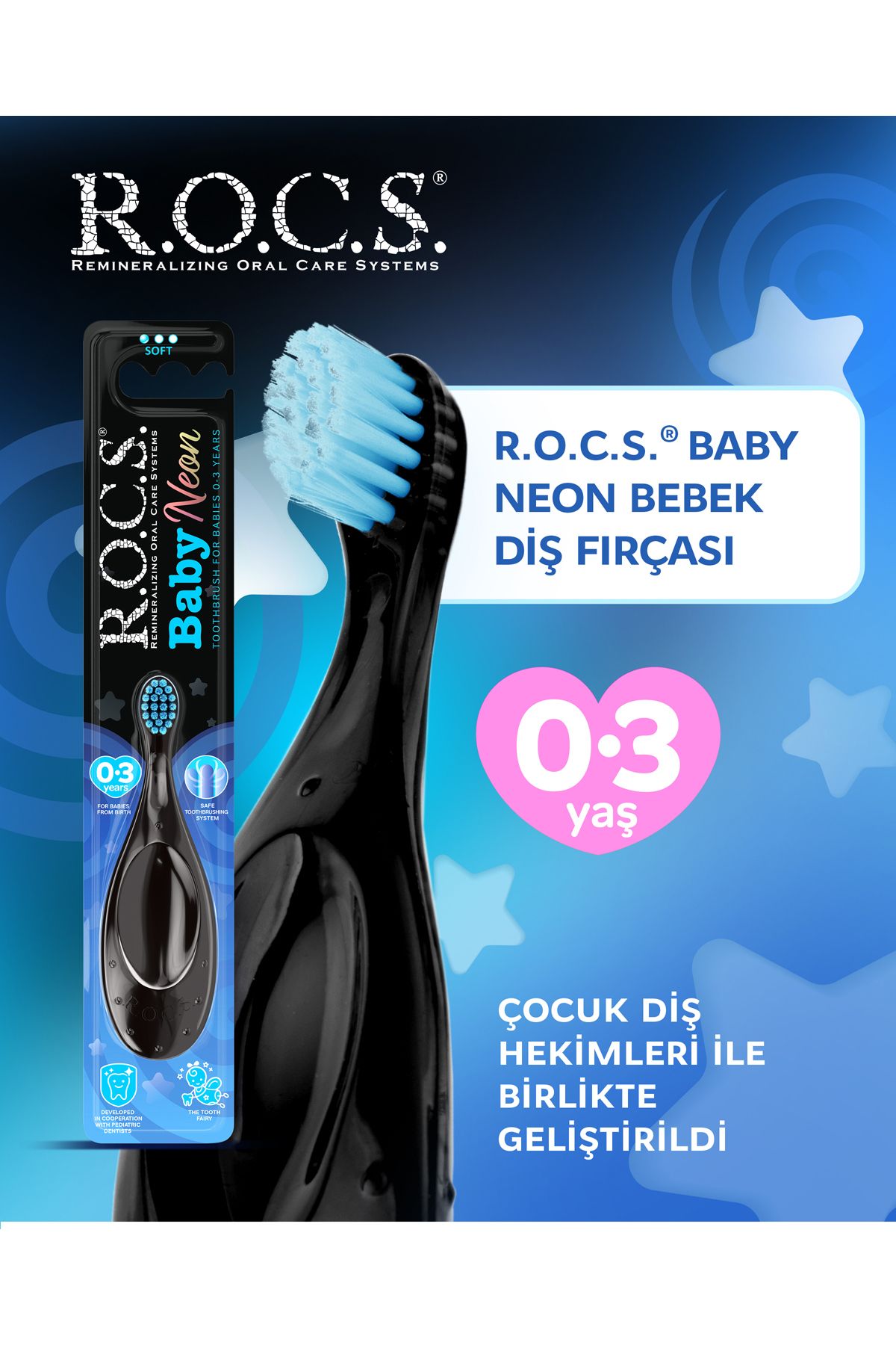 R.O.C.S. Baby Neon 0-3 Yaş Için Ekstra Yumuşak Diş Fırçası - Mavi