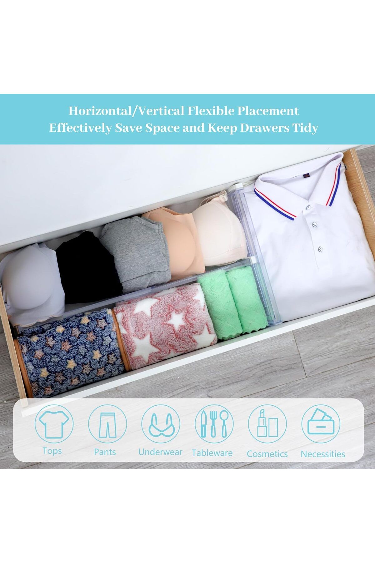 Choice-Drawer Partition, 4-Pack Adjustable Drawer Organizer, Transparent Expandable Dressing Table Organ... 6