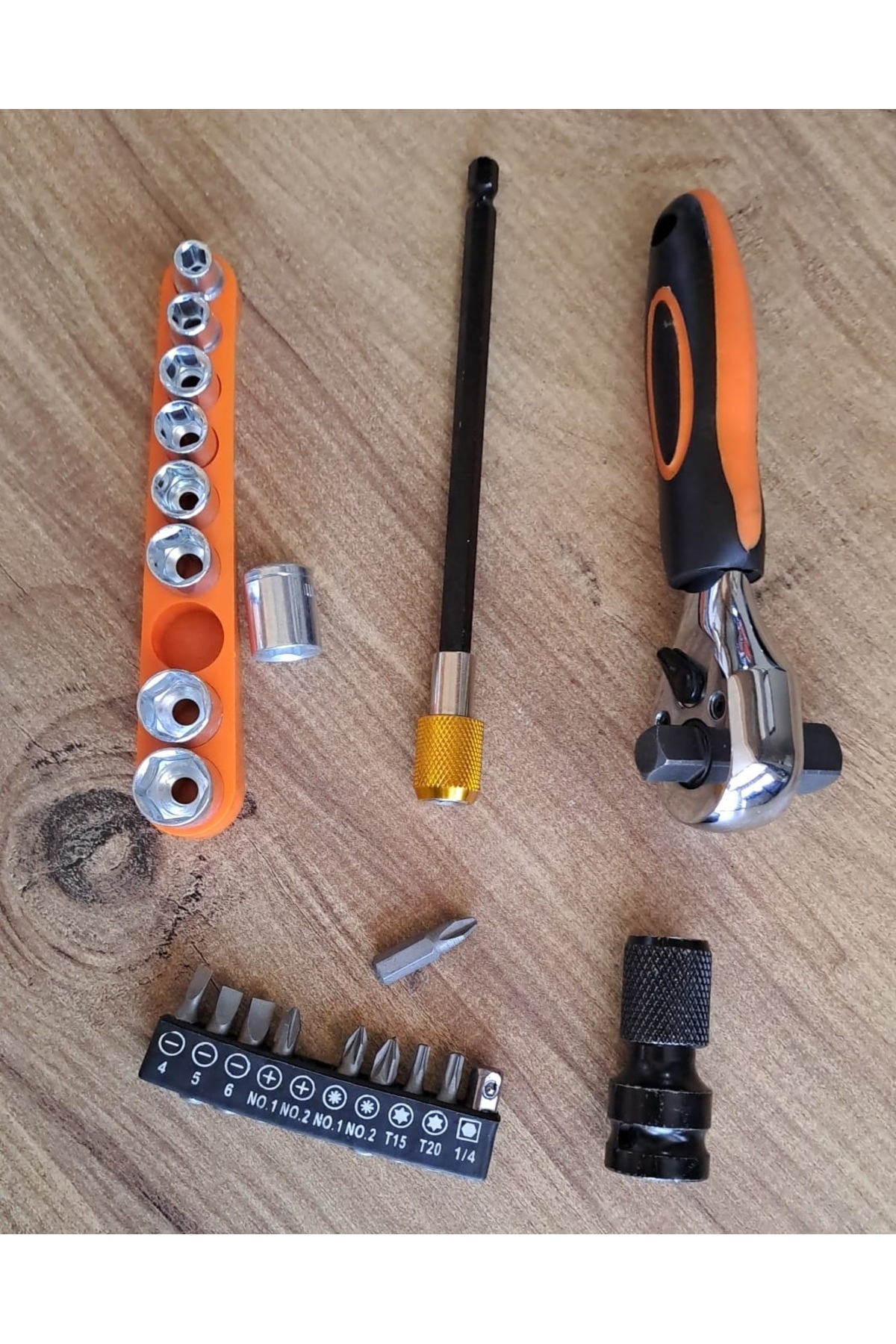 Fonksiyonel Cırcır Kolu Lokma seti 10lu bits uç 9lu Lokma Anahtar Takımı 22 Parçalı Cırcırlı Lokma