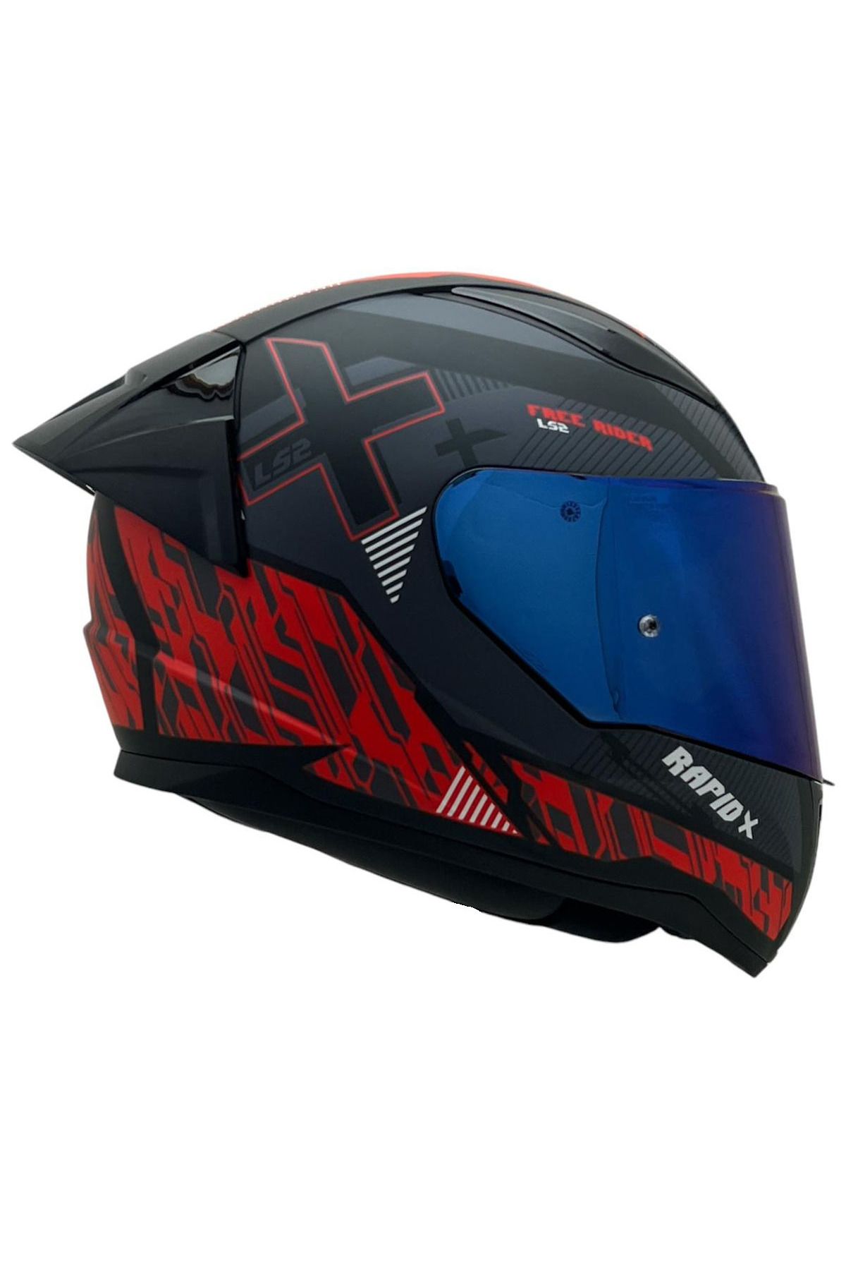 LS2-Rapid 2 Xtreet - Black and Red Helmet, Blue Glass Spoiler, Clear Glass Gift 3