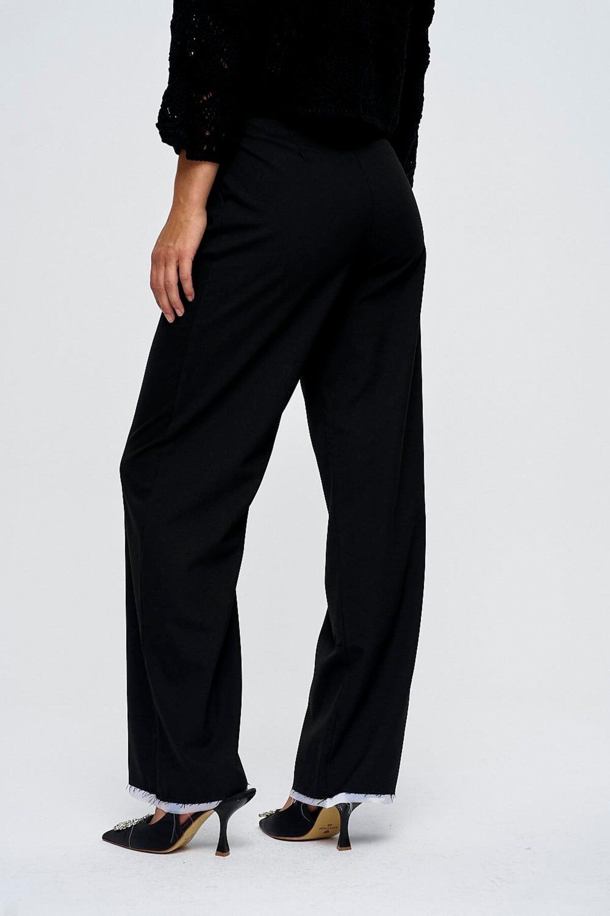 Tuba Butik-Masculine Palazzo Black Women's Trousers 3