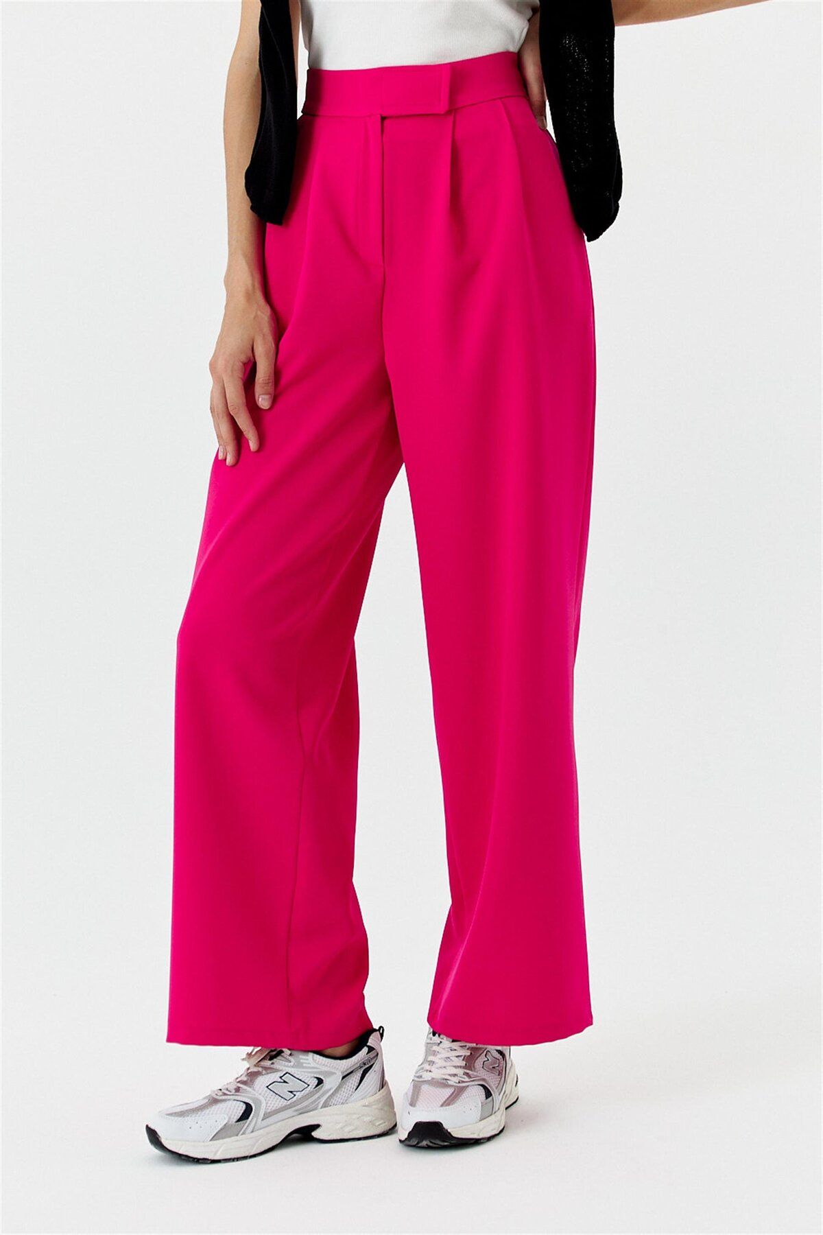 Tuba Butik-Pantaloni de damă Palazzo Fuchsia cu detaliu velcro 6