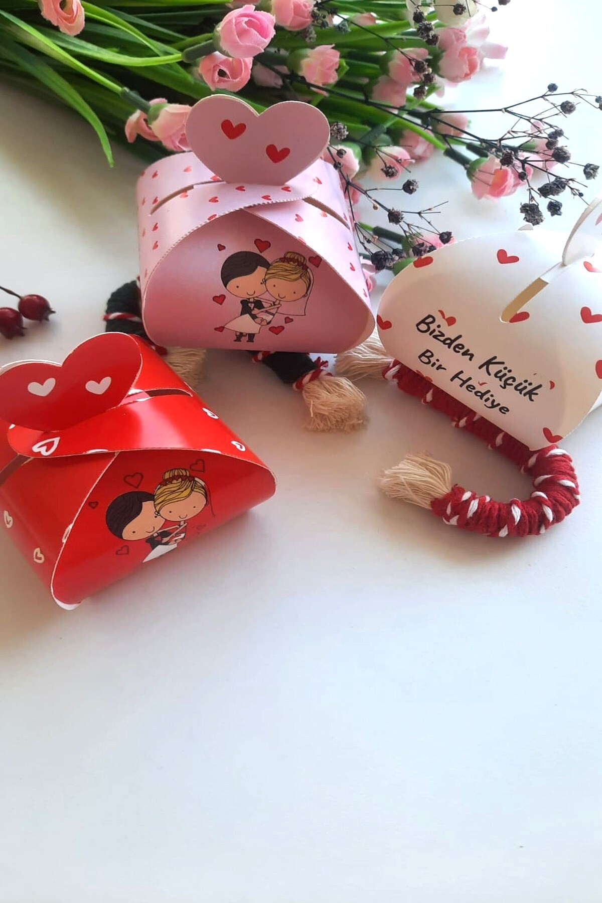 Emtory Home-25 Pieces Red-Pink-White Model Heart Candy Box - Henna Gift - Wedding Gift - Cookie Box 6