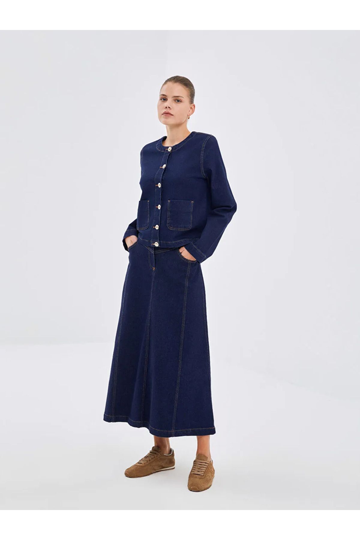 دامن جین زنانه LC Waikiki LCW Modest Dark Rodeo Fit Standard