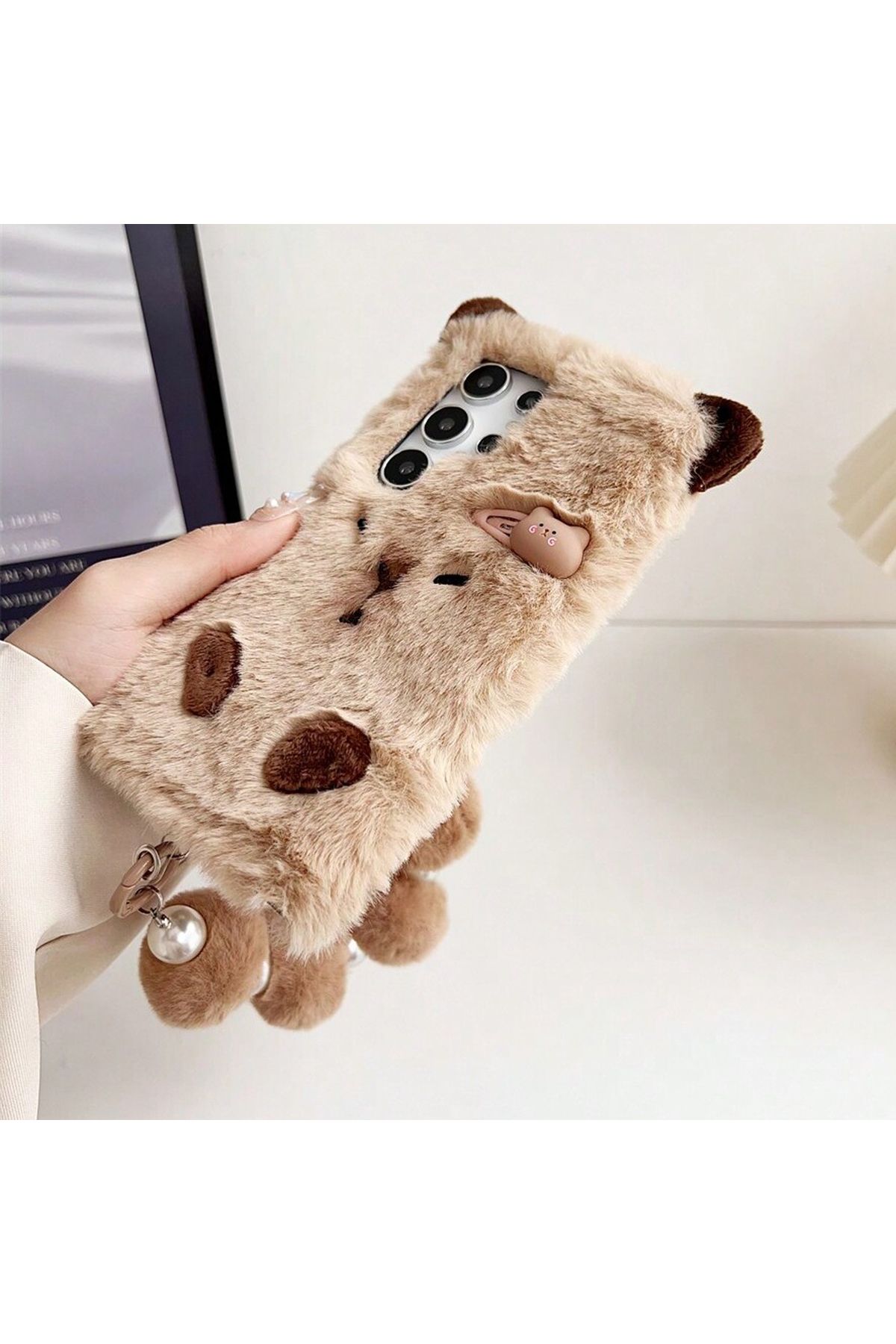 Choice-Cute brown hair clip capybara plush phone case and with chain for Samsung Galaxy S20 S21 S22 S23 ... 5