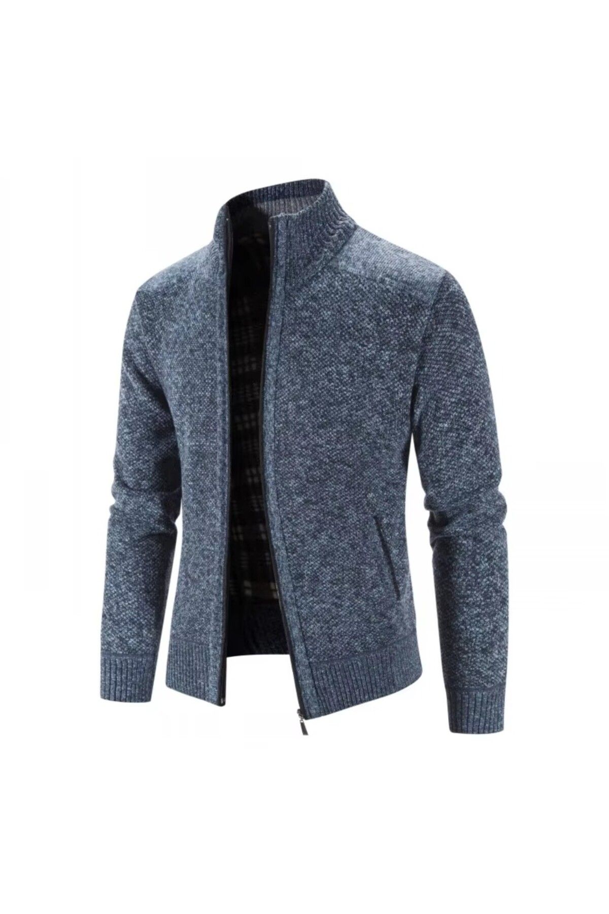 ARDSU-Men's Fleece Knitted Cardigan - Zippered and Pocketed, Arm between 56 Cm, Height 68 cm 1