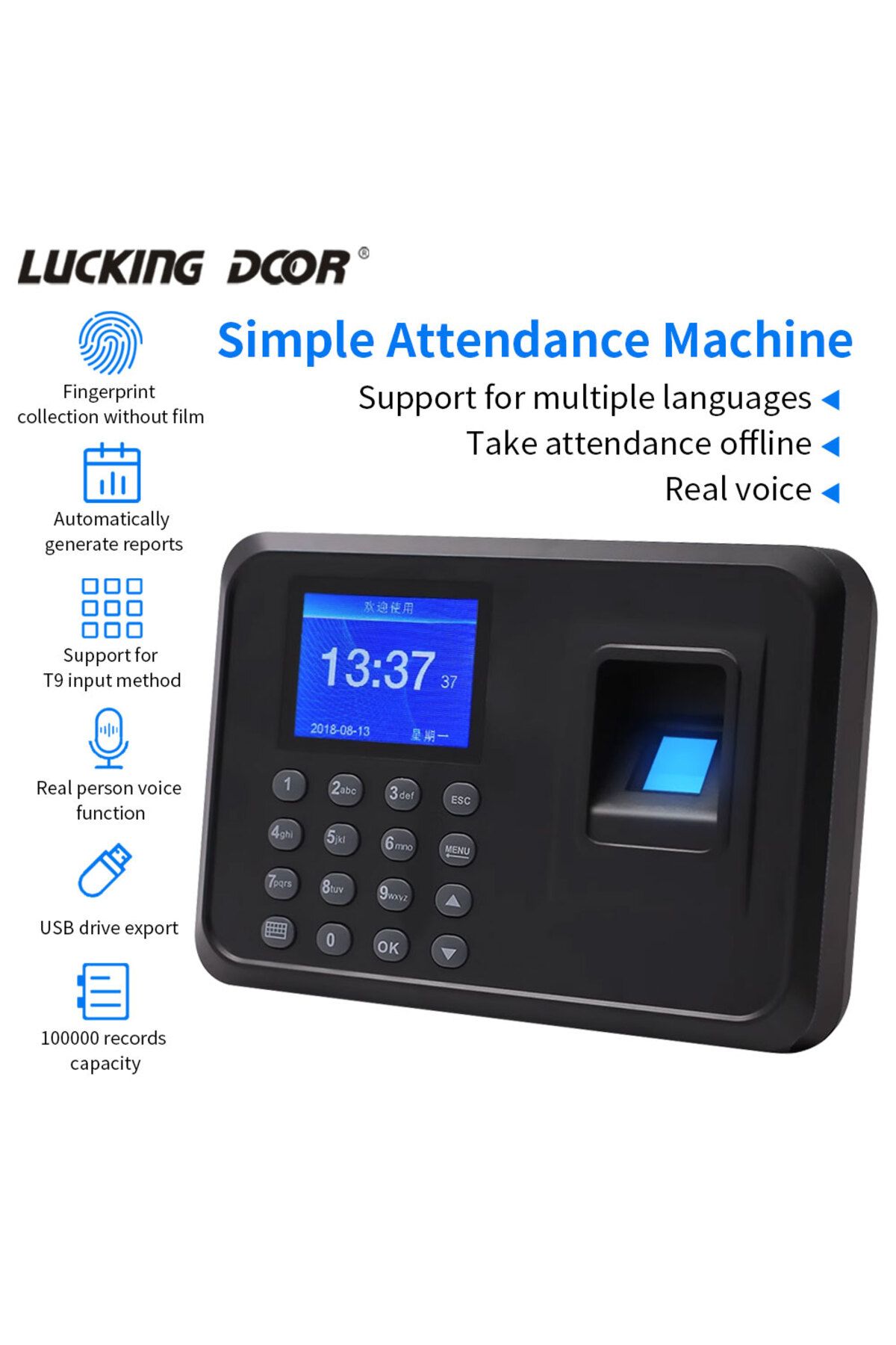 Choice-Fingerprint Attendance System Biometric Clock in Machine Employee Keypad Electric Time Clock Reco... 2