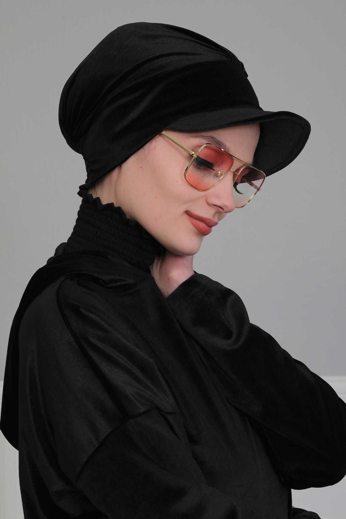 Aisha's Design-Velvet Visor Bonnet - B-30K Model 2