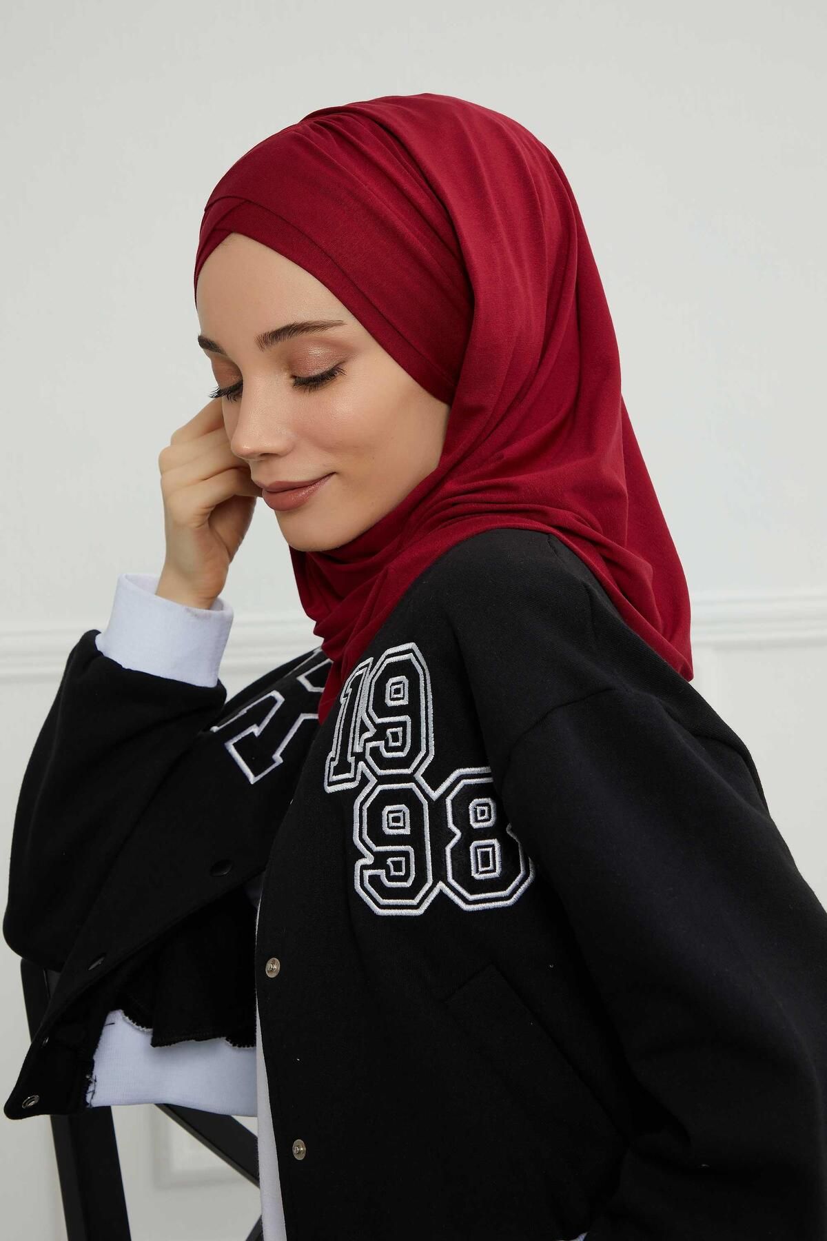 Aisha's Design-Practical Combed Cotton Shawl - Front Cross Sewing, Drawstring, Burgundy, cps-45 3