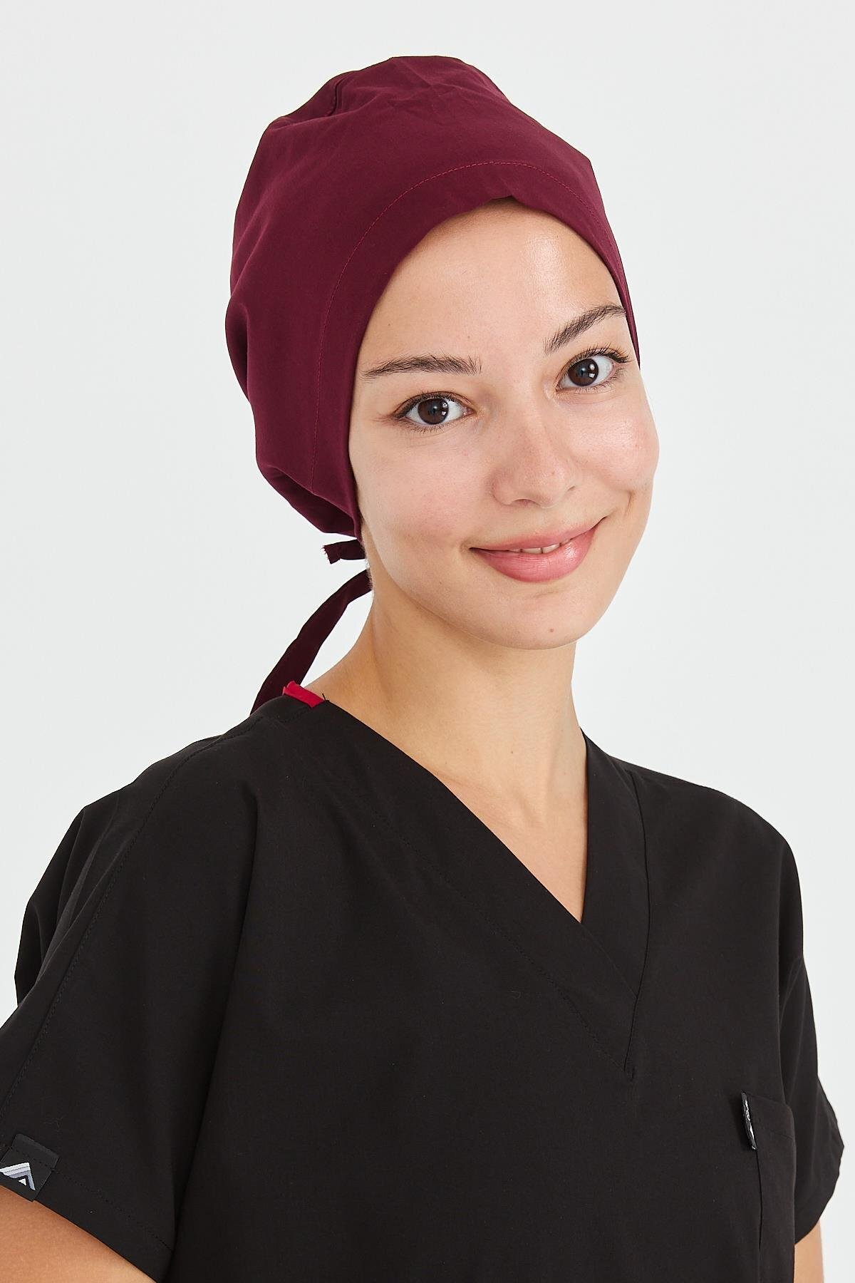 Çatı Medikal Likralı Doktor Hemşire Cerrahi Bone Aşçı Bonesi İş Bandanası, Bordo