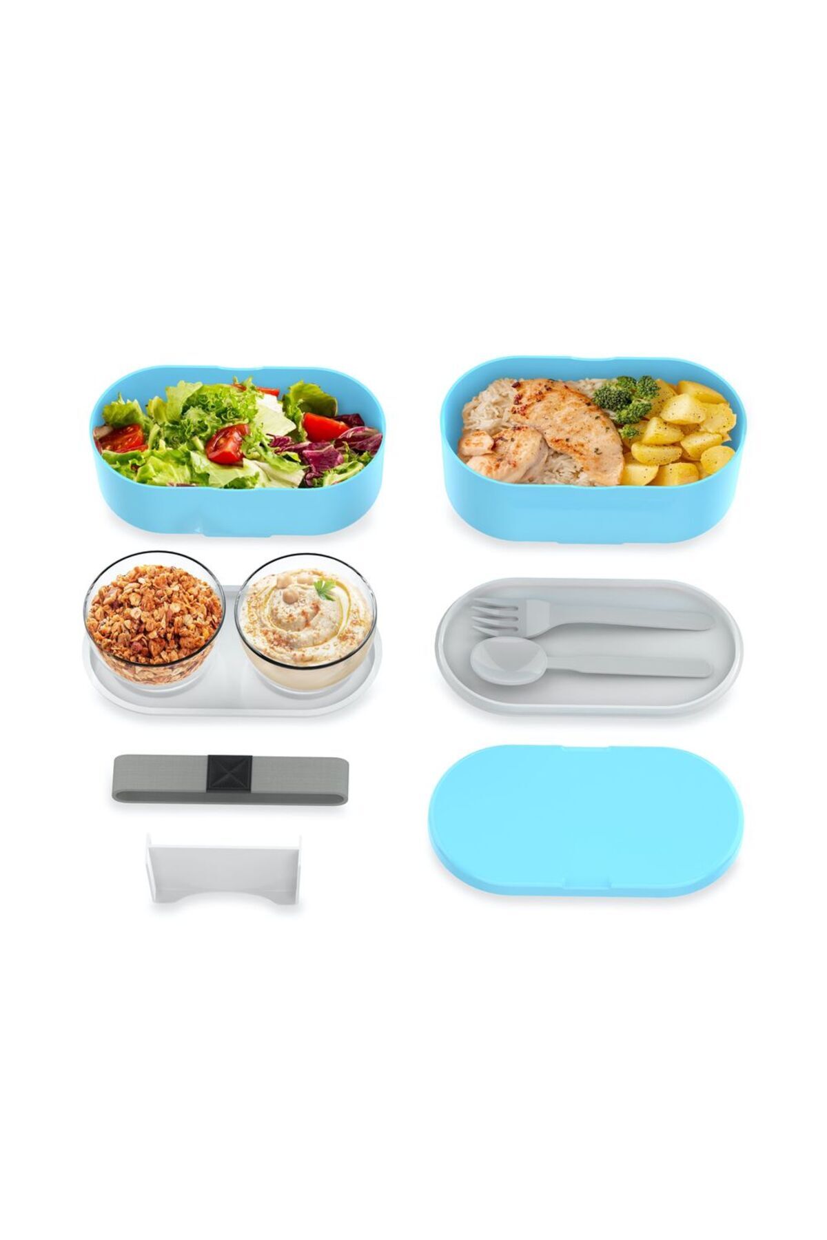 zweikell-Boxy Large Carolina 3 Compartments 1450ml (49oz) Lunch Box - Lunch Carrying Bowl - Blue 5