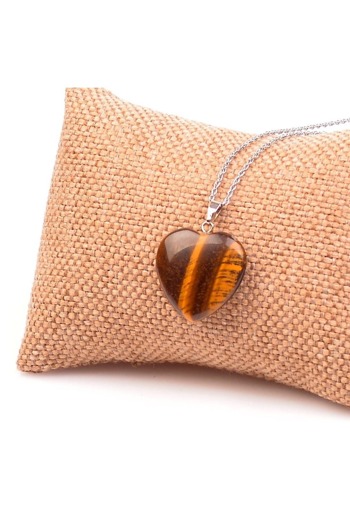 Taş Sandığı-Tiger Eye Stone Heart Necklace 1