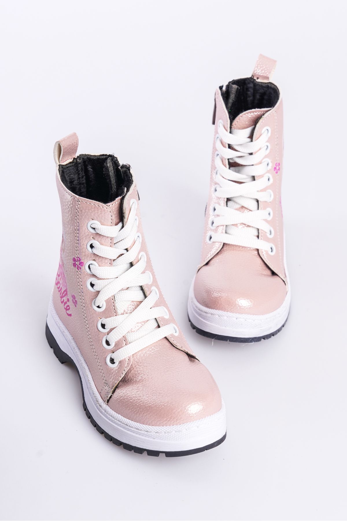 CAMOLLA-Powder Barbie Inside Thai Furry Lace up and Zippered Non-Slip Sole Comfortable Girl's Boots 3