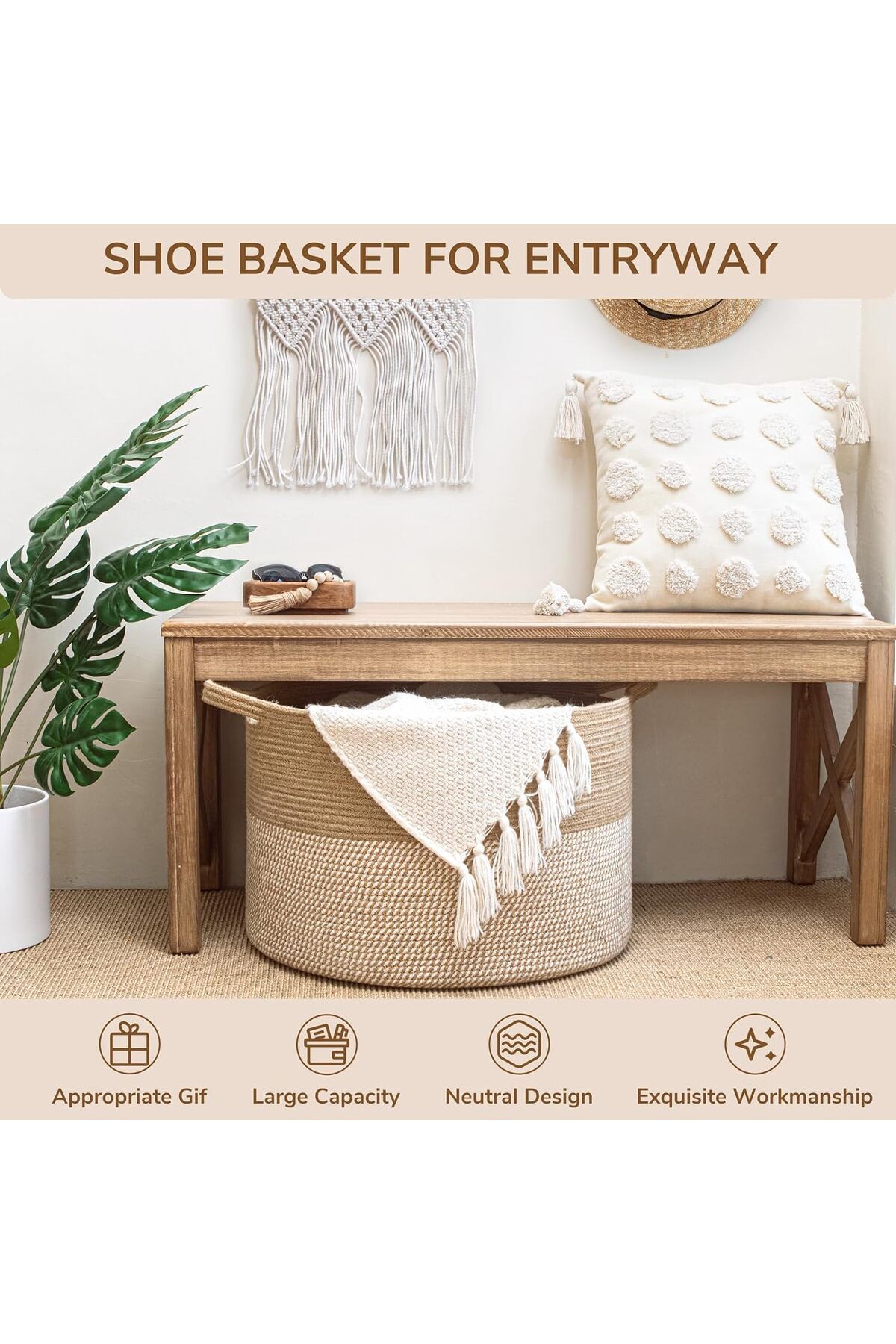 MaVaux-Amaterasu Jute Wicker Basket, Organizer Basket, Wicker Woven Basket 40cm X 30cm 3