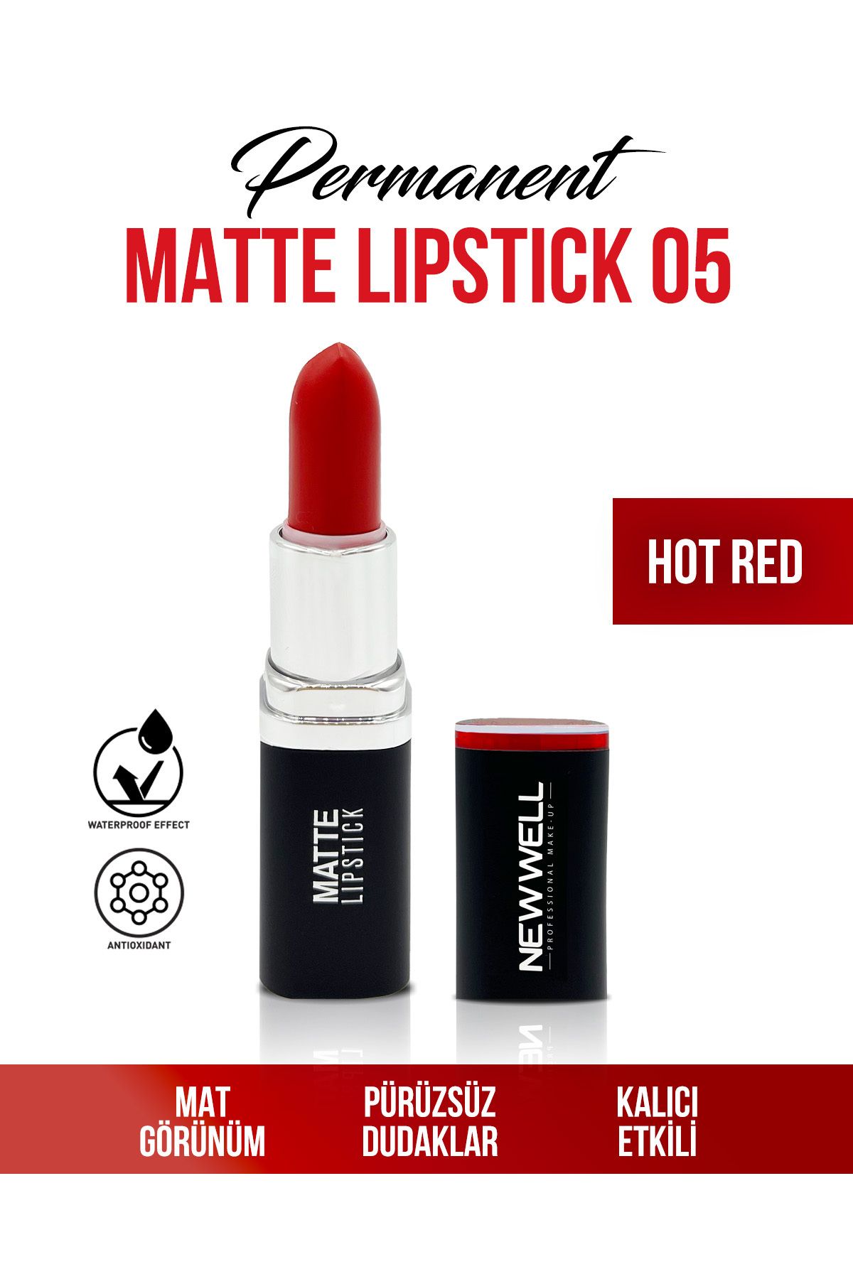 New Well-05 Hot Red Permanent Matte Lipstick - Long Lasting 1