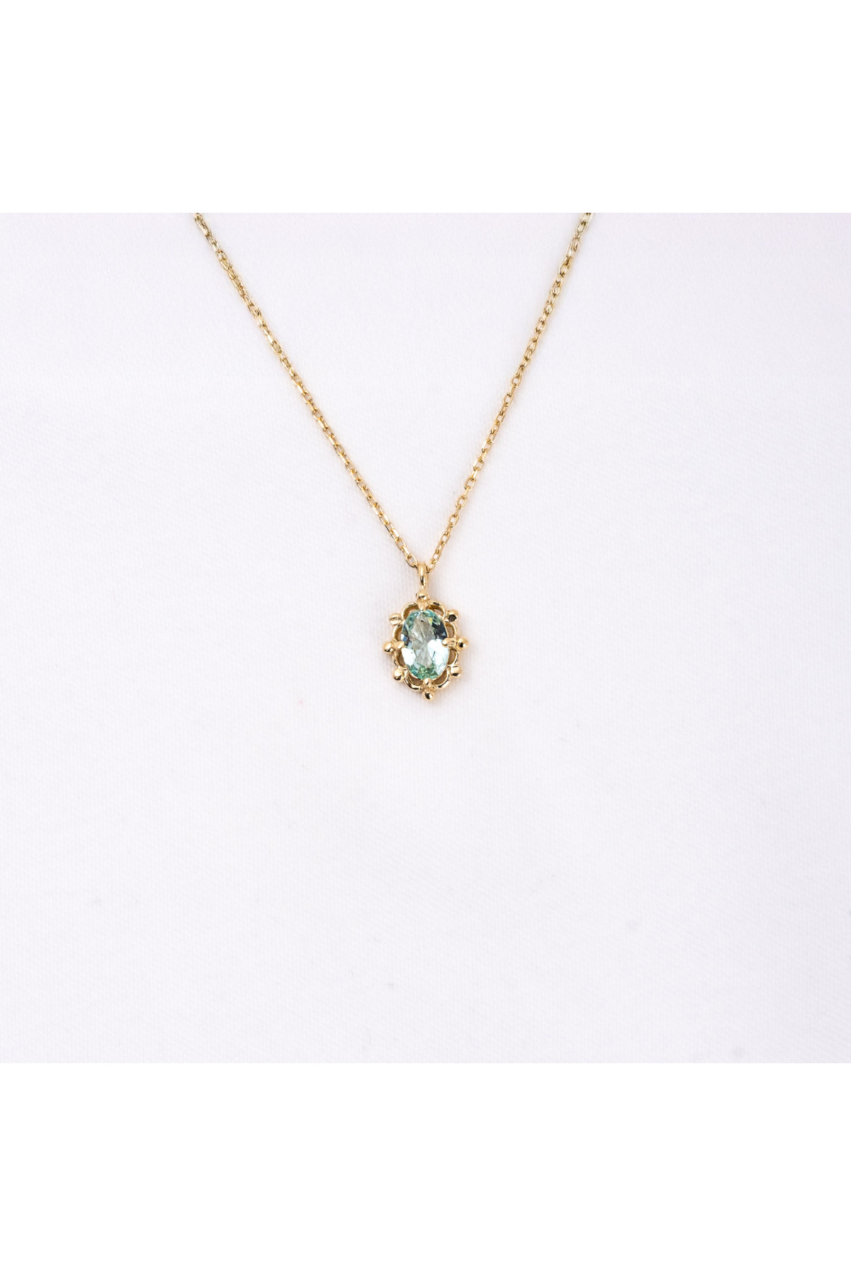 FasekGold Gümüş Kolye - Vintage Tasarım Green Topaz (Su Yeşili) Taşlı 925 Ayar Gümüş Kolye görsel 6