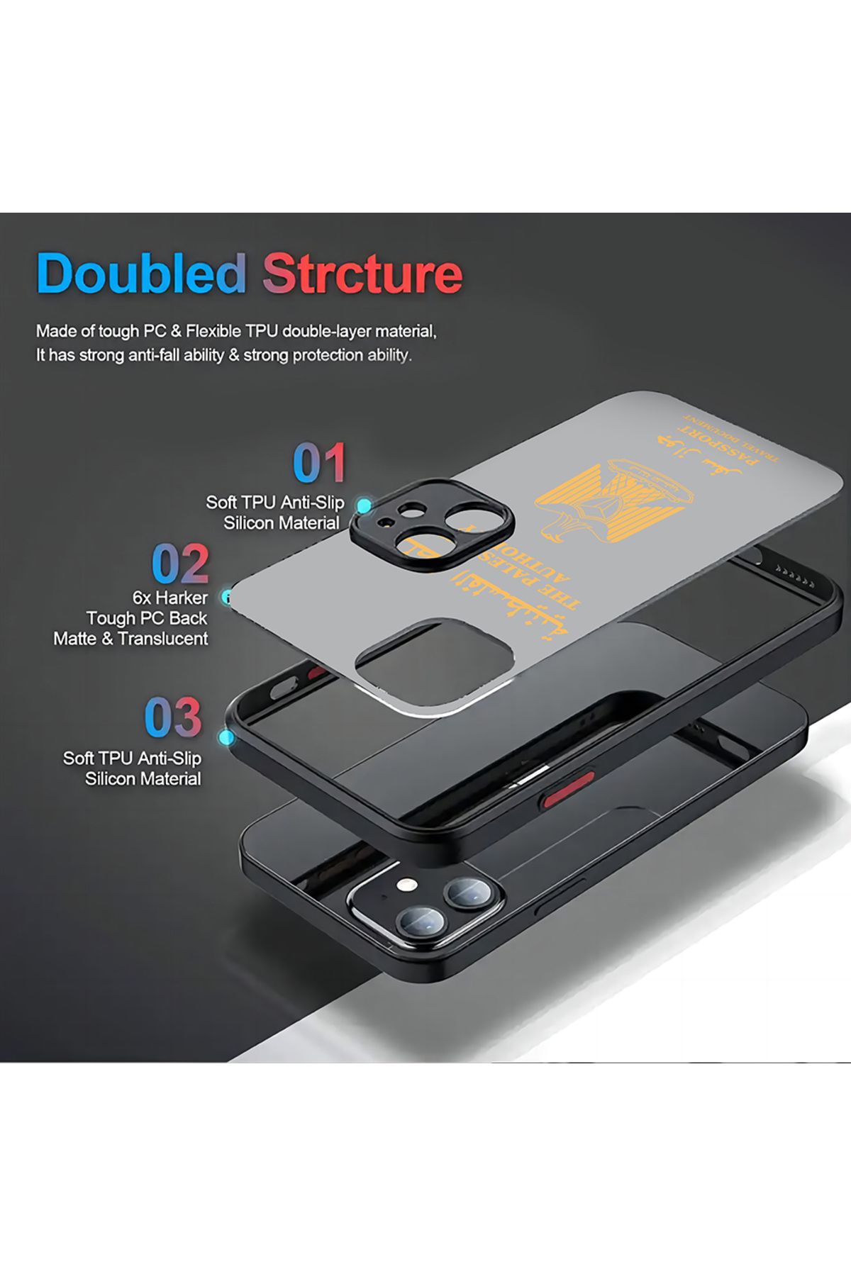 Choice-Matte Transparent Back Phone Case Palestine Flag Map For Samsung  S24 S23 S22 S21 S20 S10 FE Note... 7