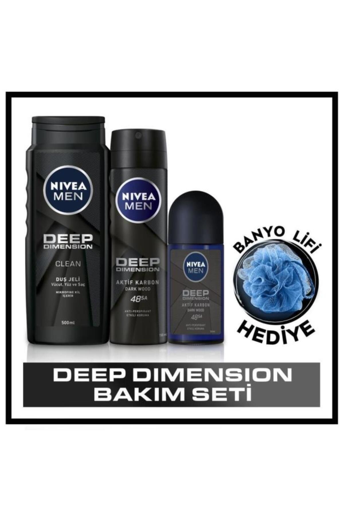 NIVEA Men Deep Dimension Duş Jeli 500 ml Sprey Deodorant 150 ml Roll-on Deodorant 50 ml  banyo