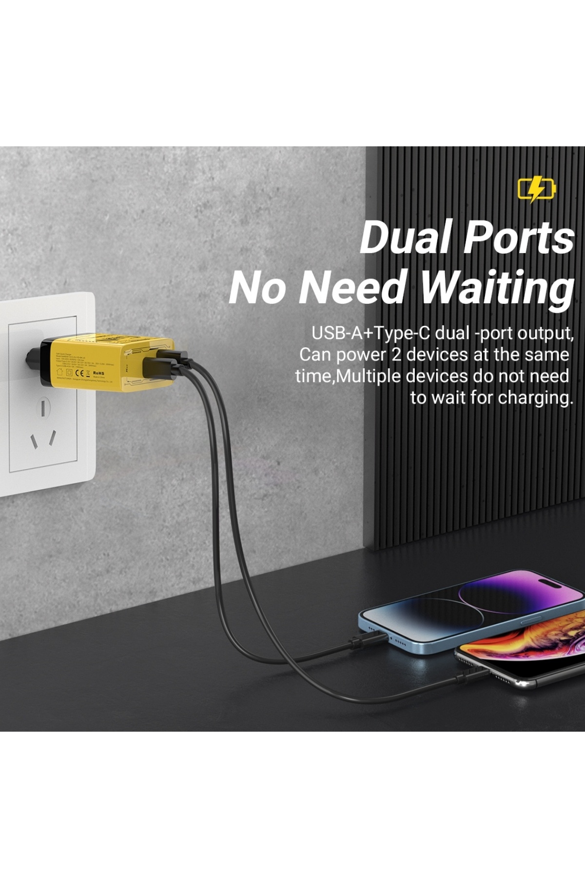 Choice-EU/US Plug PD65W GaN Fast Charger with Type-C and USB-A Interface Universal Dual Port Wall Charge... 4