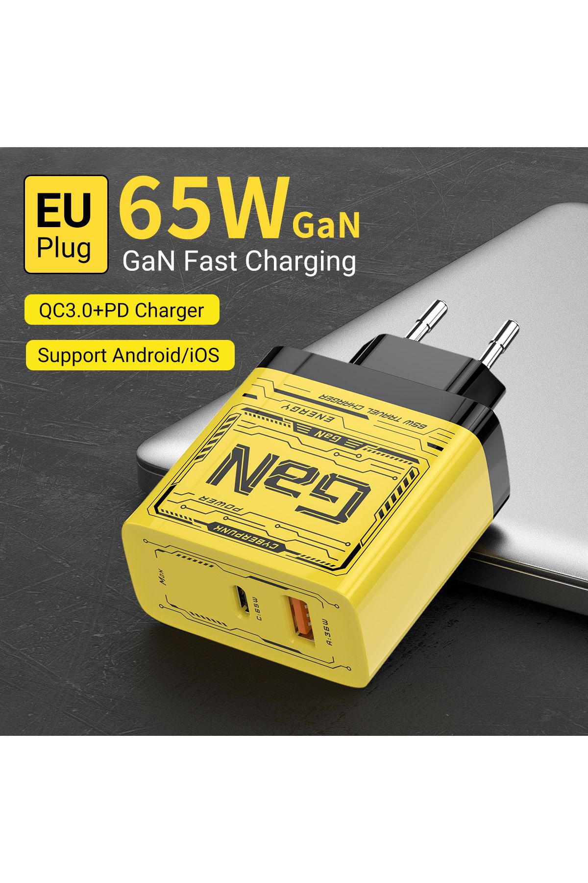 Choice-EU/US Plug PD65W GaN Fast Charger with Type-C and USB-A Interface Universal Dual Port Wall Charge... 7