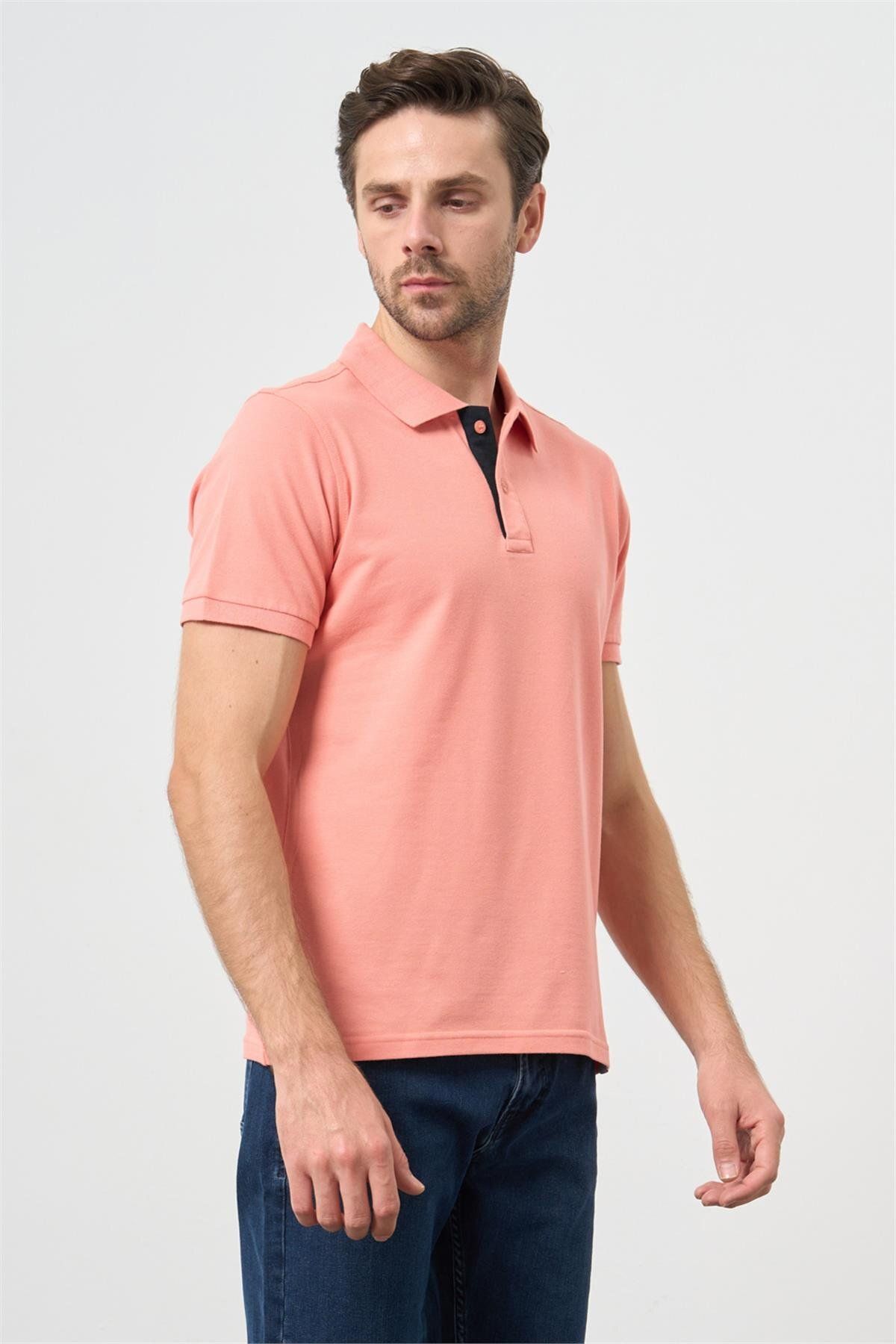 İmza-Růžové polo límec bavlna-lycra Slim Fit tričko 1011240186 1