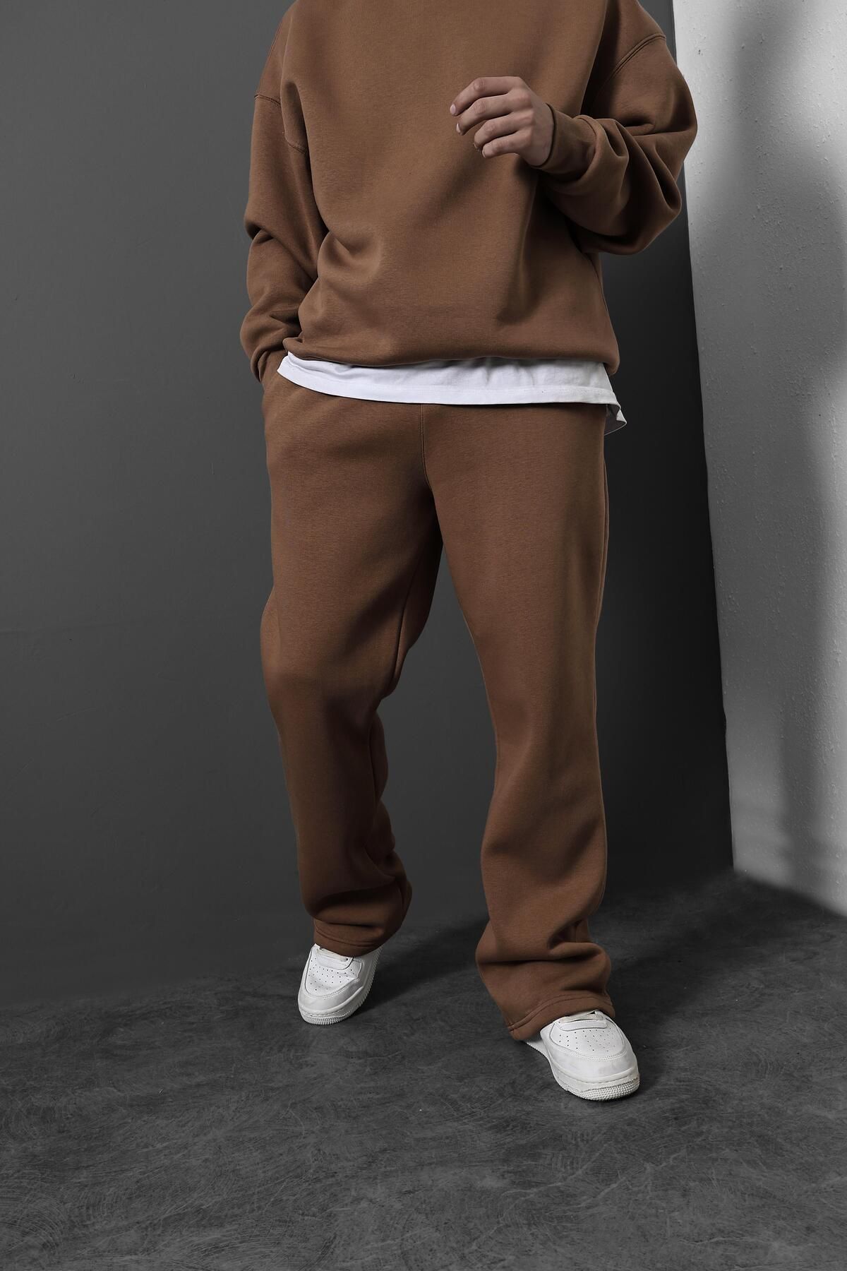 Slatra-Men's Brown Basic Baggy Fit Tracksuit 1