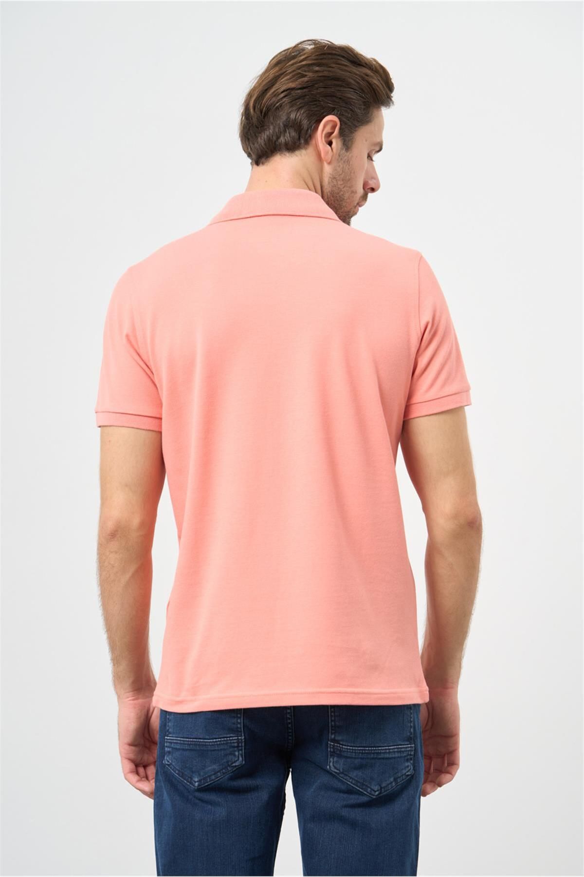 İmza-Růžové polo límec bavlna-lycra Slim Fit tričko 1011240186 5