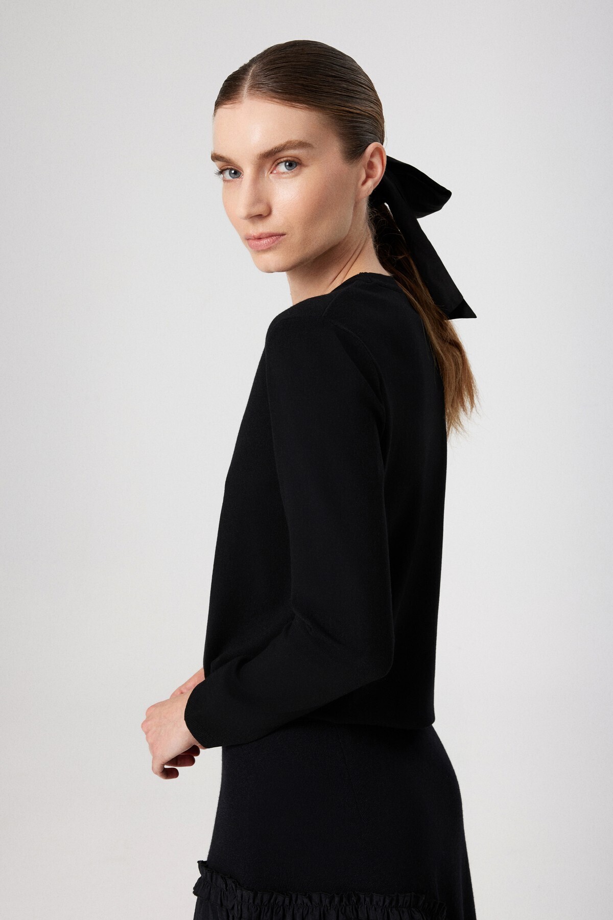 Mısırlı-Black Crew Neck Knitwear Women's T-Shirt 3