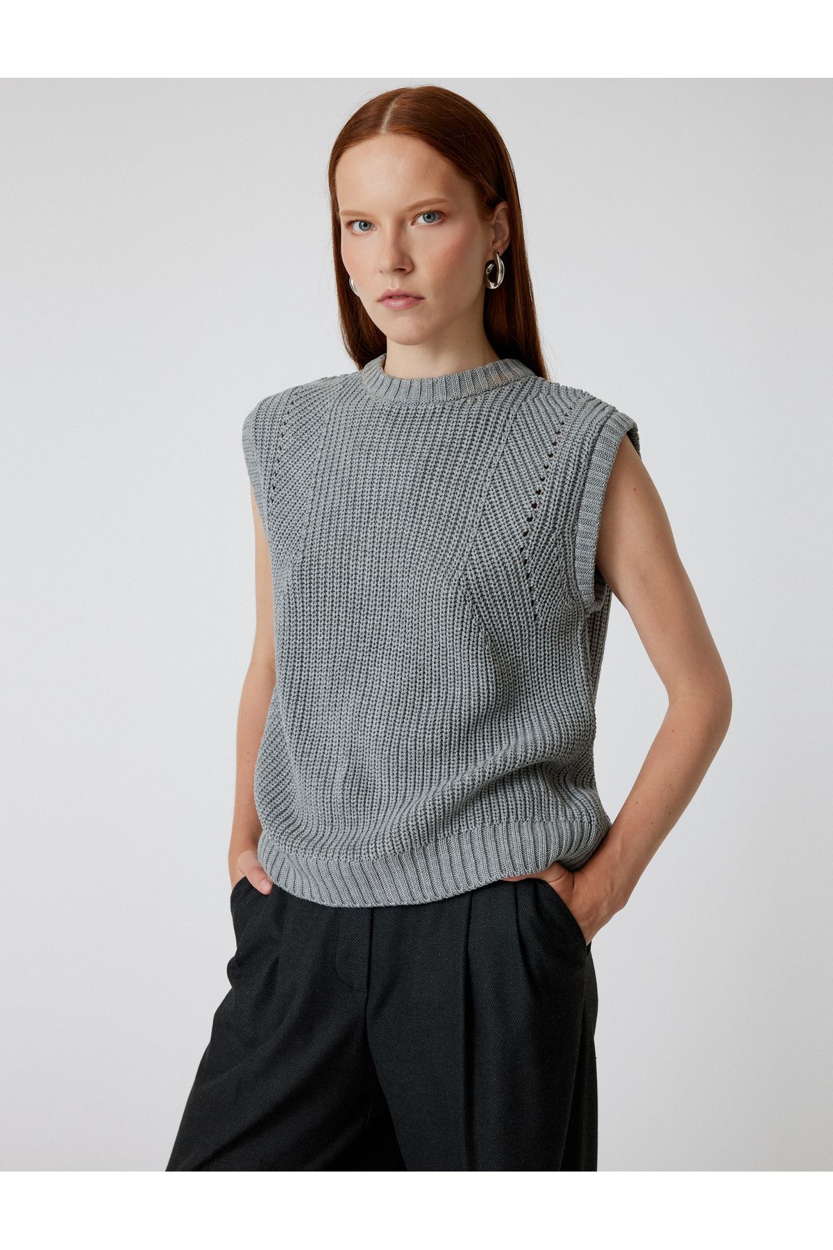 Koton-Round Neck Knitwear Sweater with Back Window Detail 2